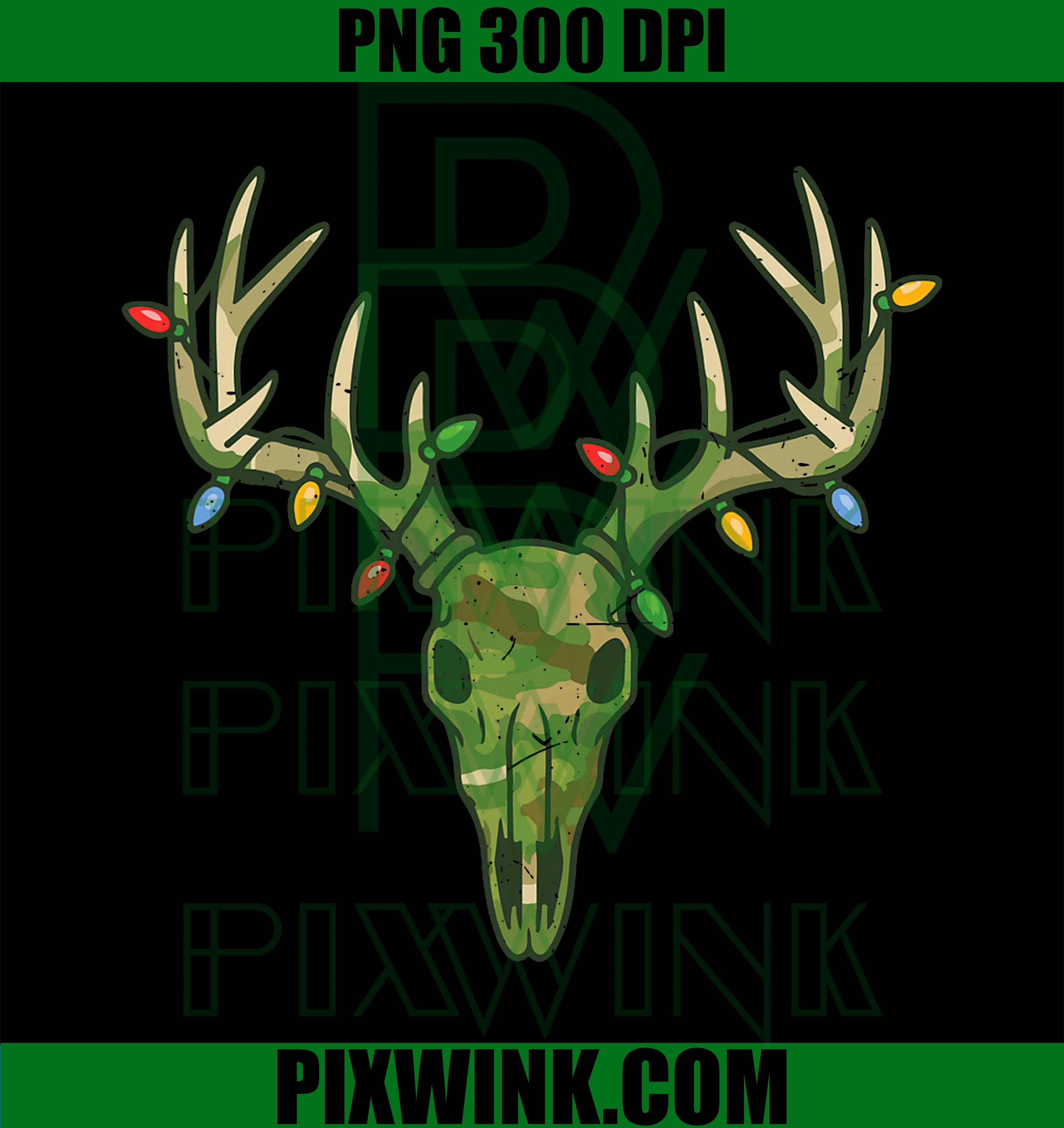 Elk Skull Buck Camo Deer Hunting Christmas PNG