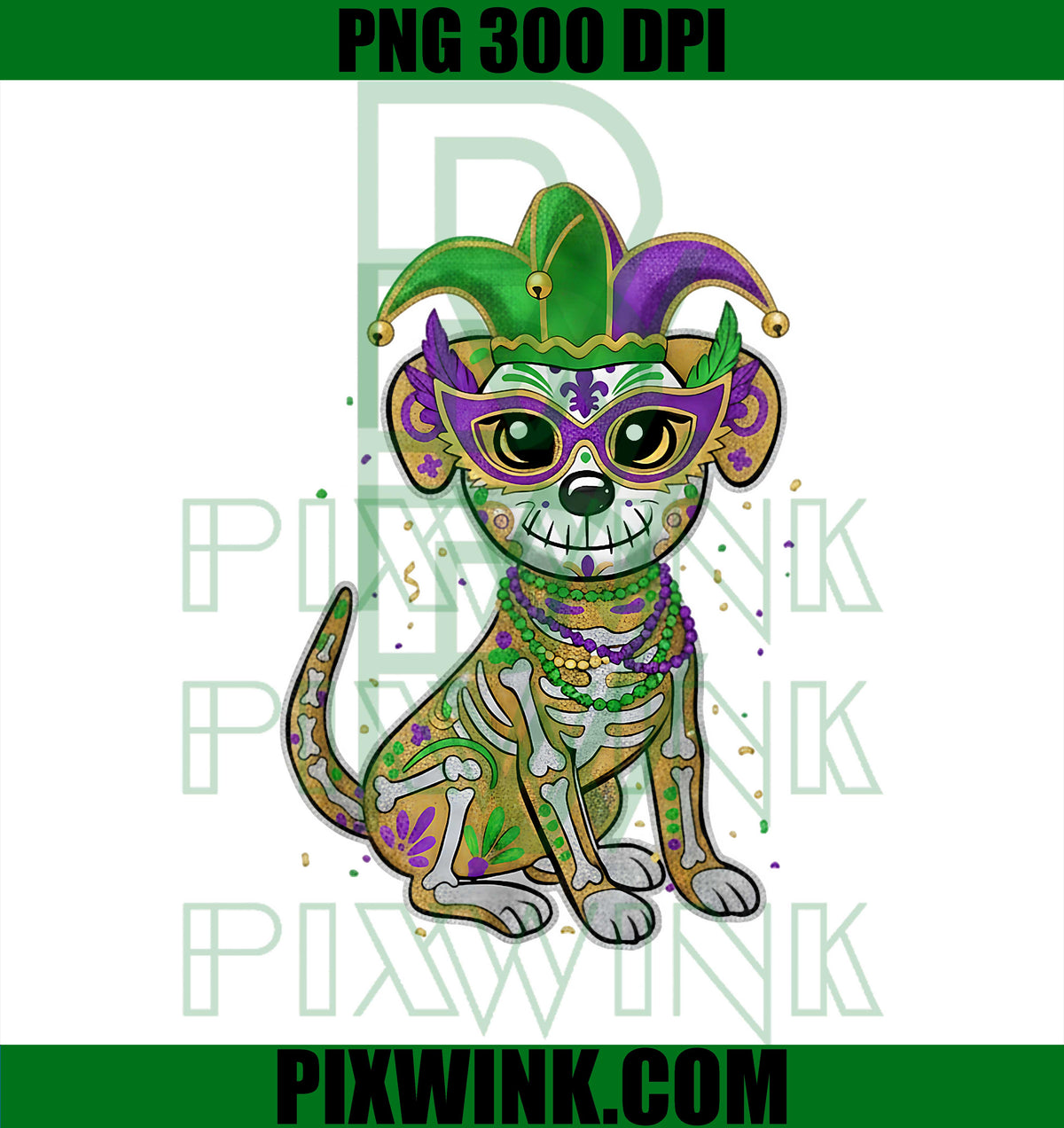 Mardi Gras Costume Sugar Skull Dog Carnival New Orleans PNG