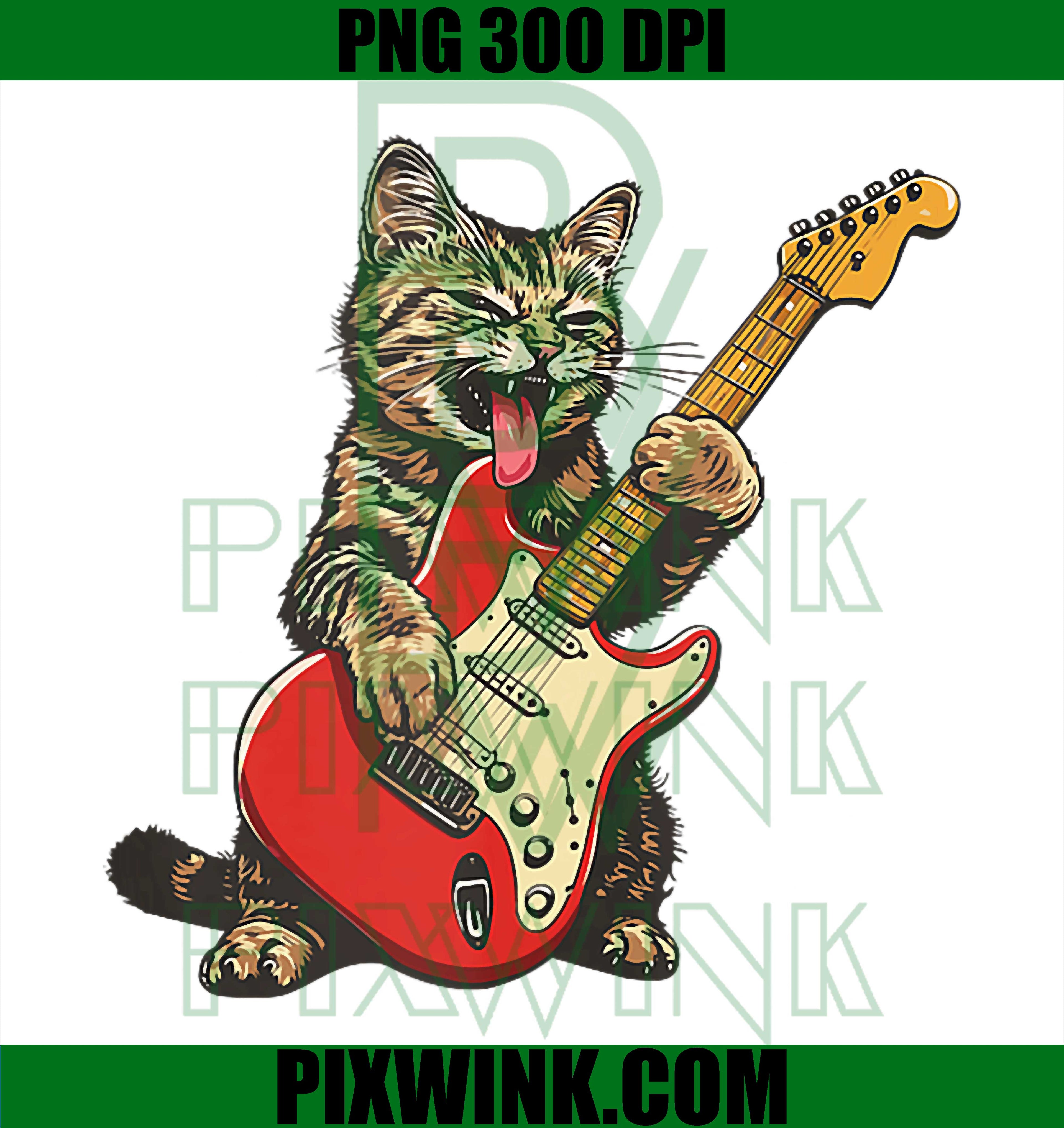 Bass Guitar Cat PNG, Jazz Rock Cat PNG, Music Kitty Design PNG