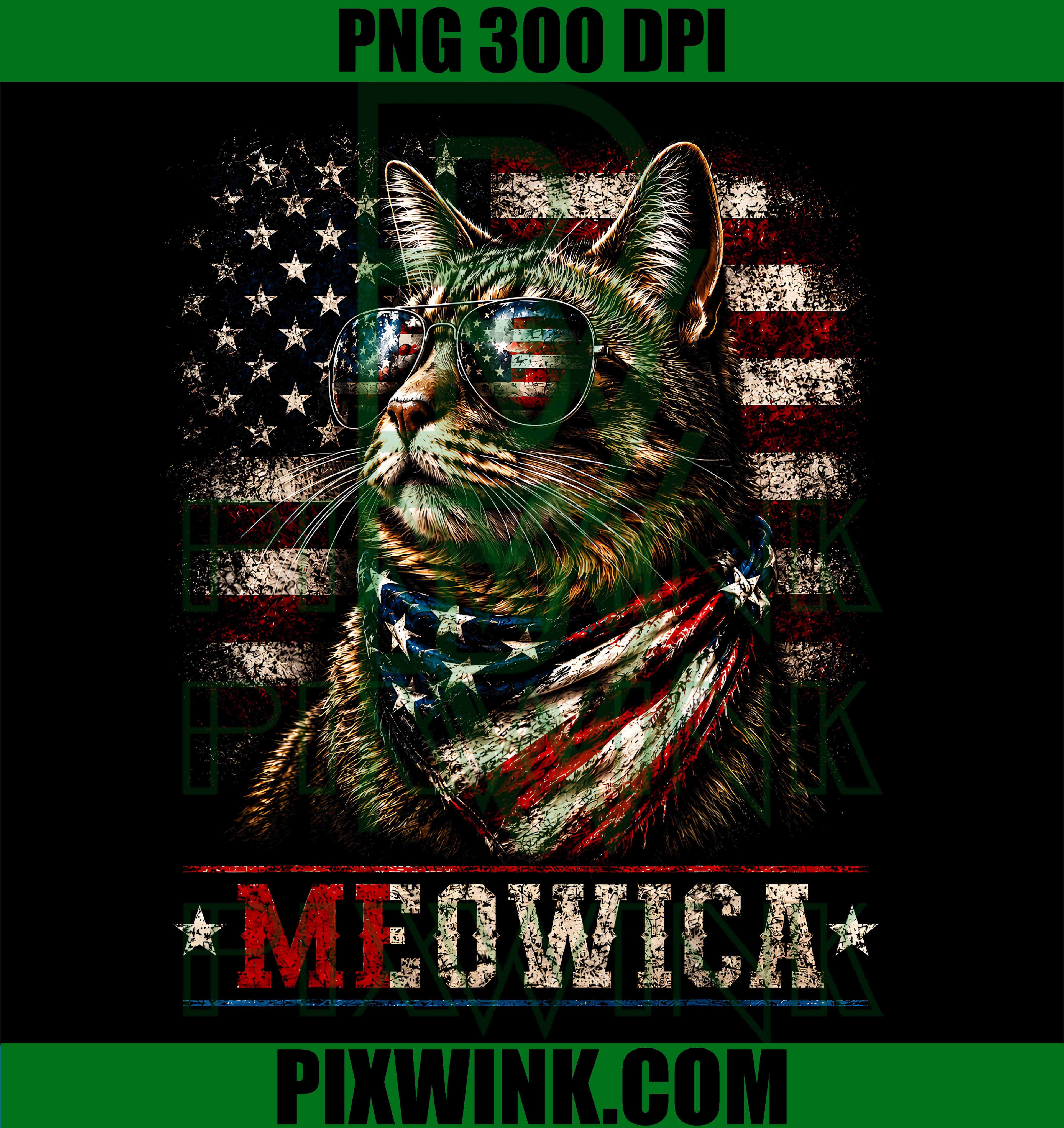 Meowica Funny Cat PNG, 4th Of July Cat PNG, American Flag Cat PNG