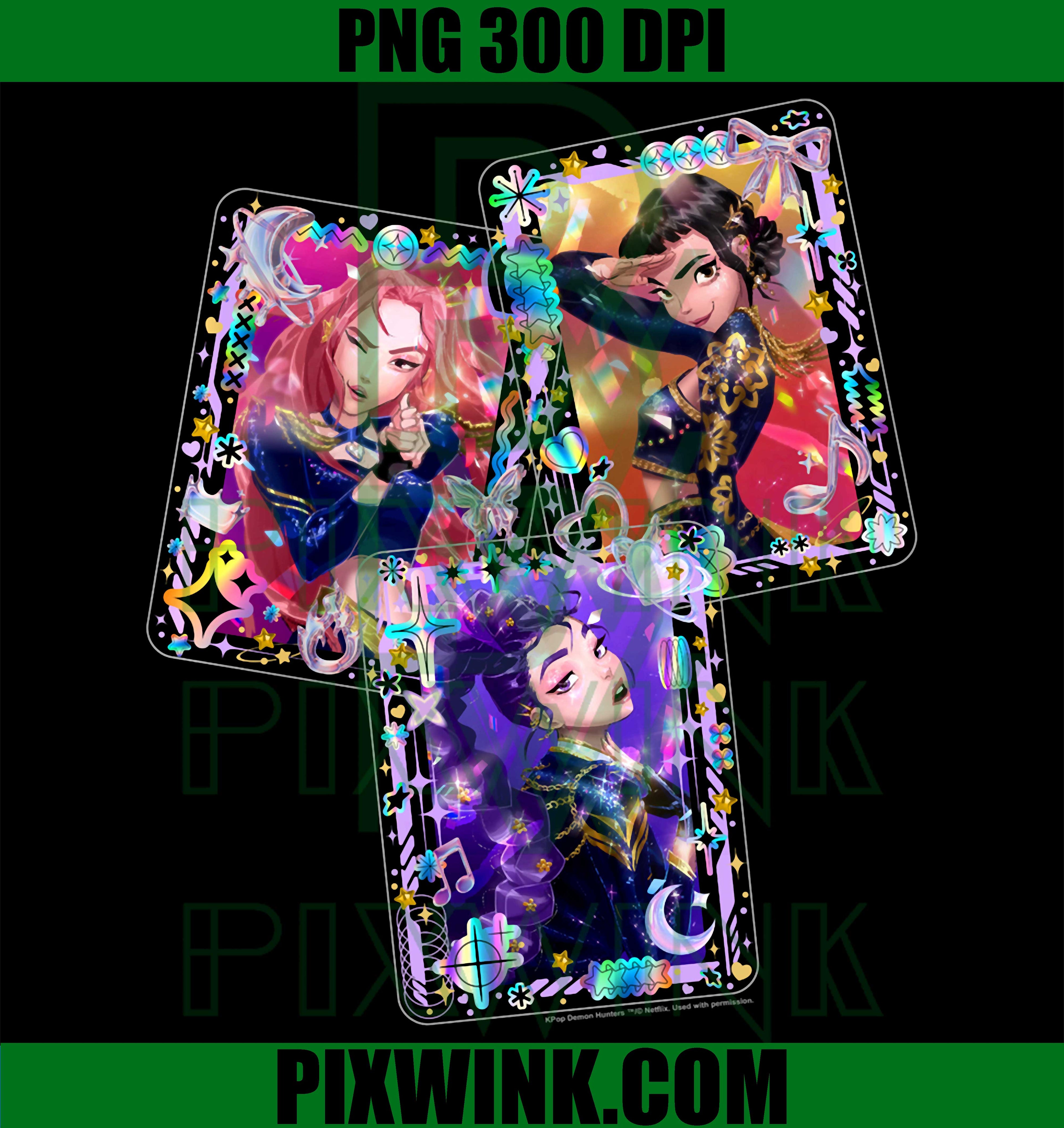 Kpop Demon Hunters PNG, Huntrix Deco Photocards PNG