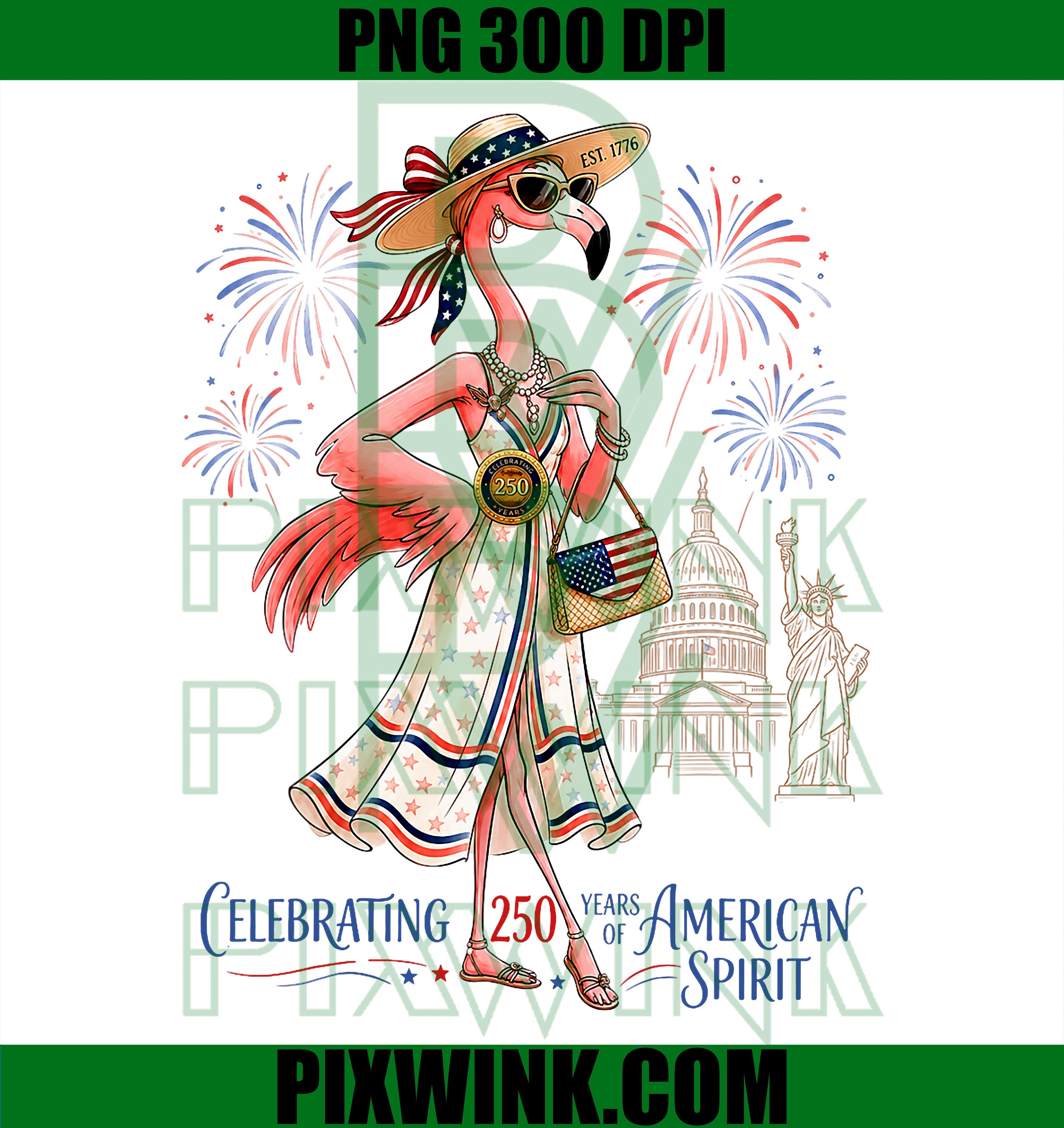 Patriotic Flamingo 250 Years PNG, American Spirit PNG