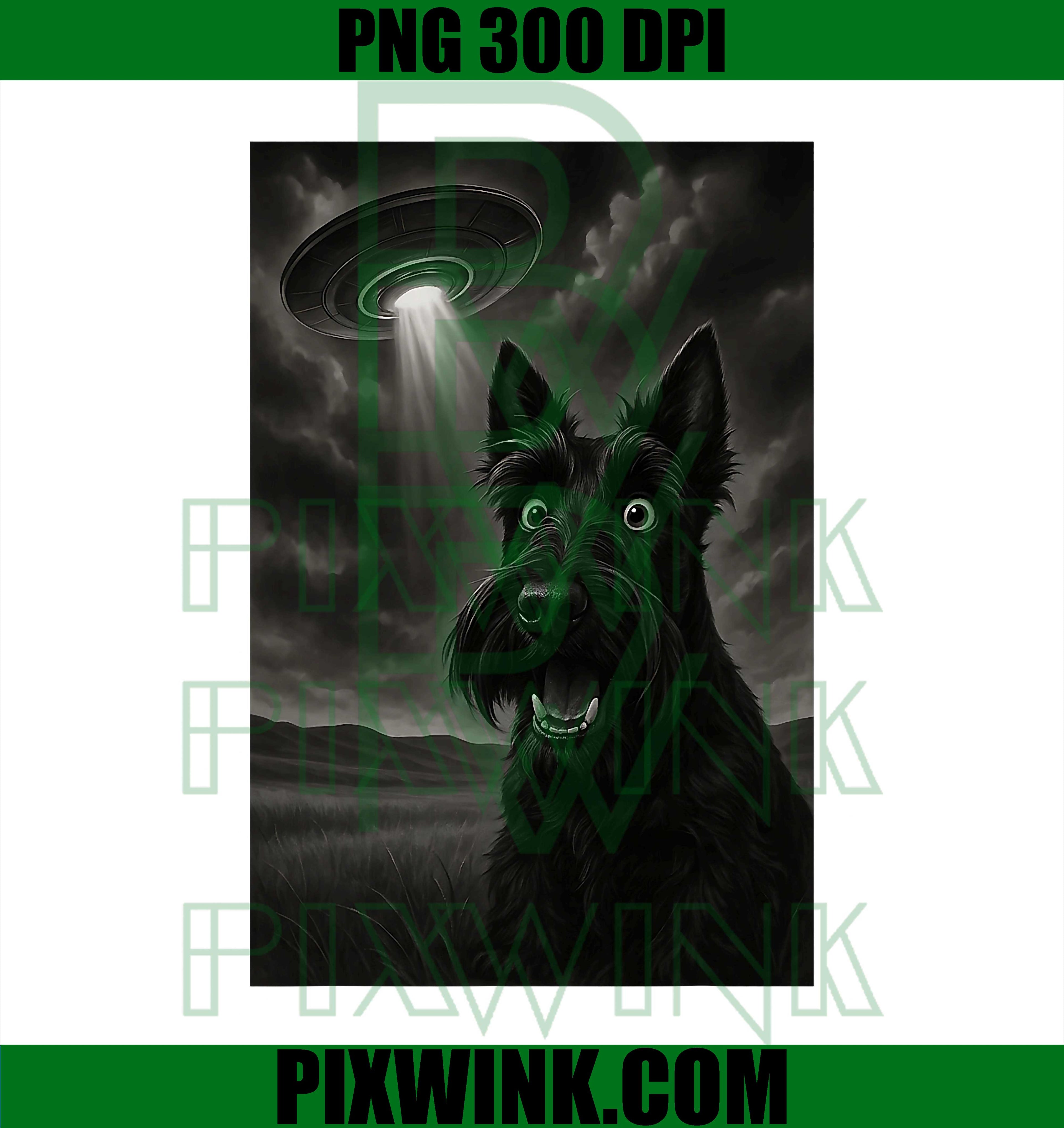 Shocked Scottish Terrier UFO PNG, Funny Alien Abduction Selfie PNG