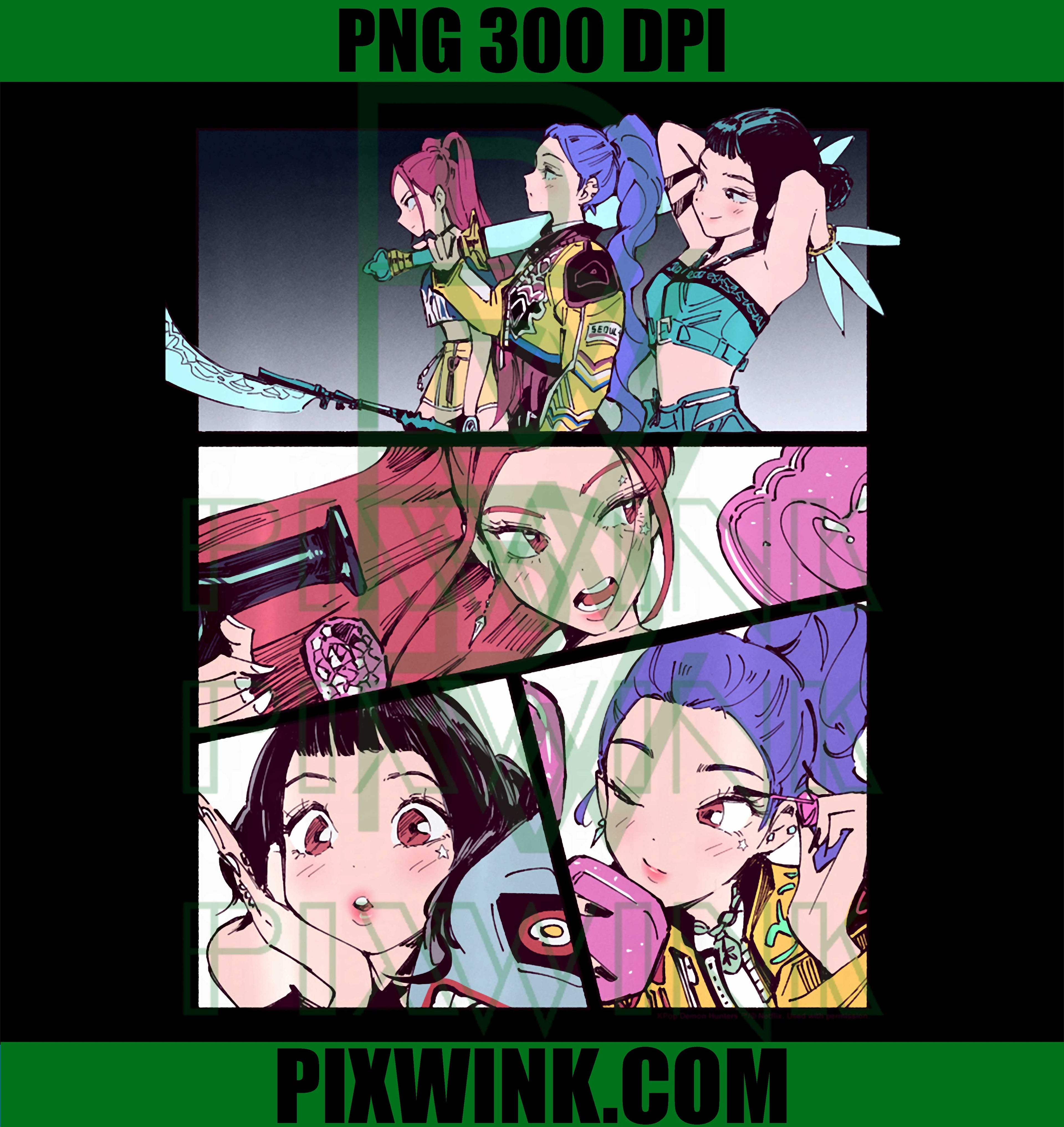 Kpop Demon Hunters PNG, Huntrix Manhwa Panels Poster PNG