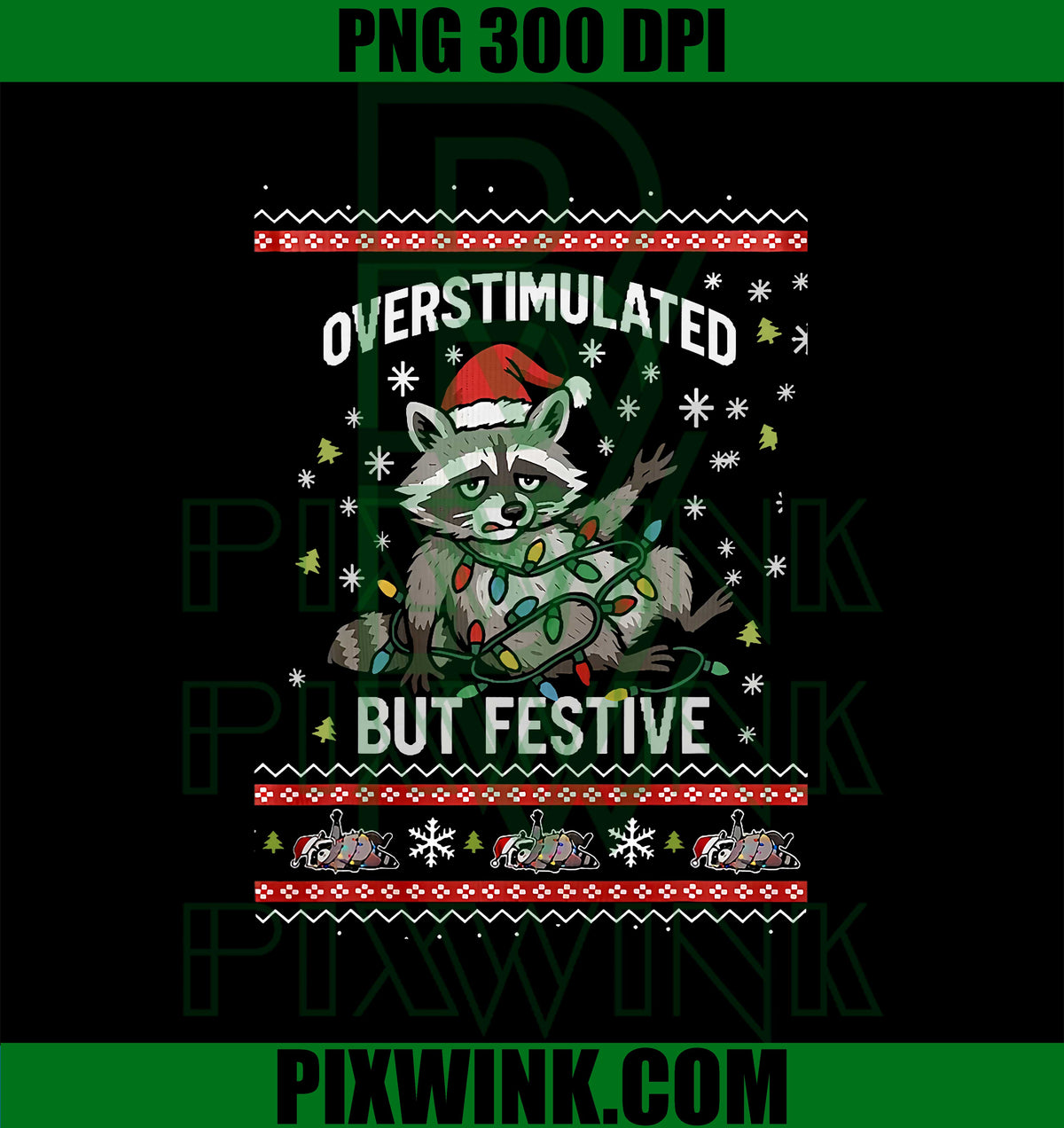 Overstimulated But Festive PNG, Raccoon Tangled in Led Strip PNG