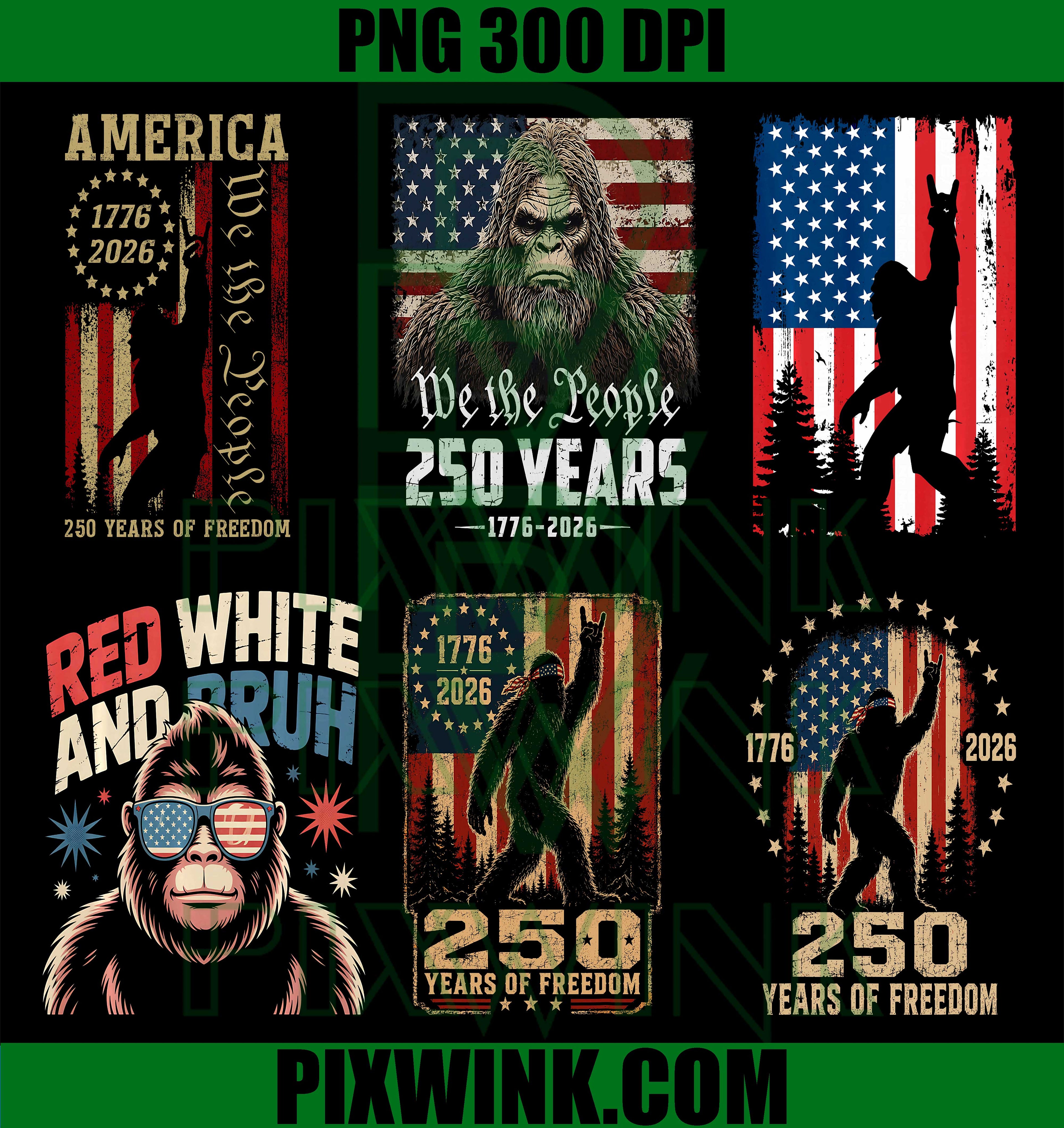 America 250th Bigfoot Rocker Bundle PNG, US Flag Patriotic PNG