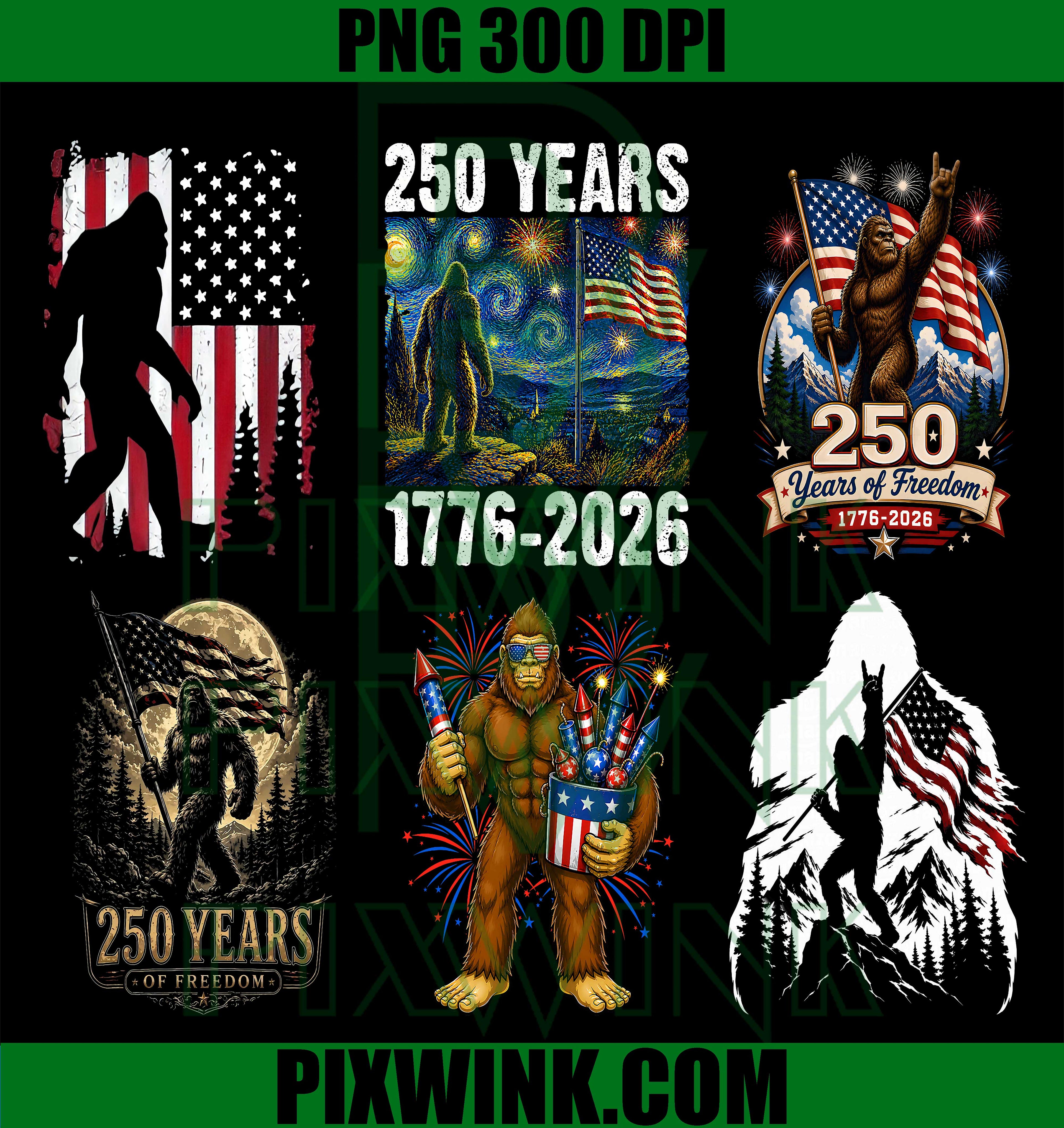 America 250th Bigfoot Patriotic Bundle PNG, US Flag Sasquatch PNG