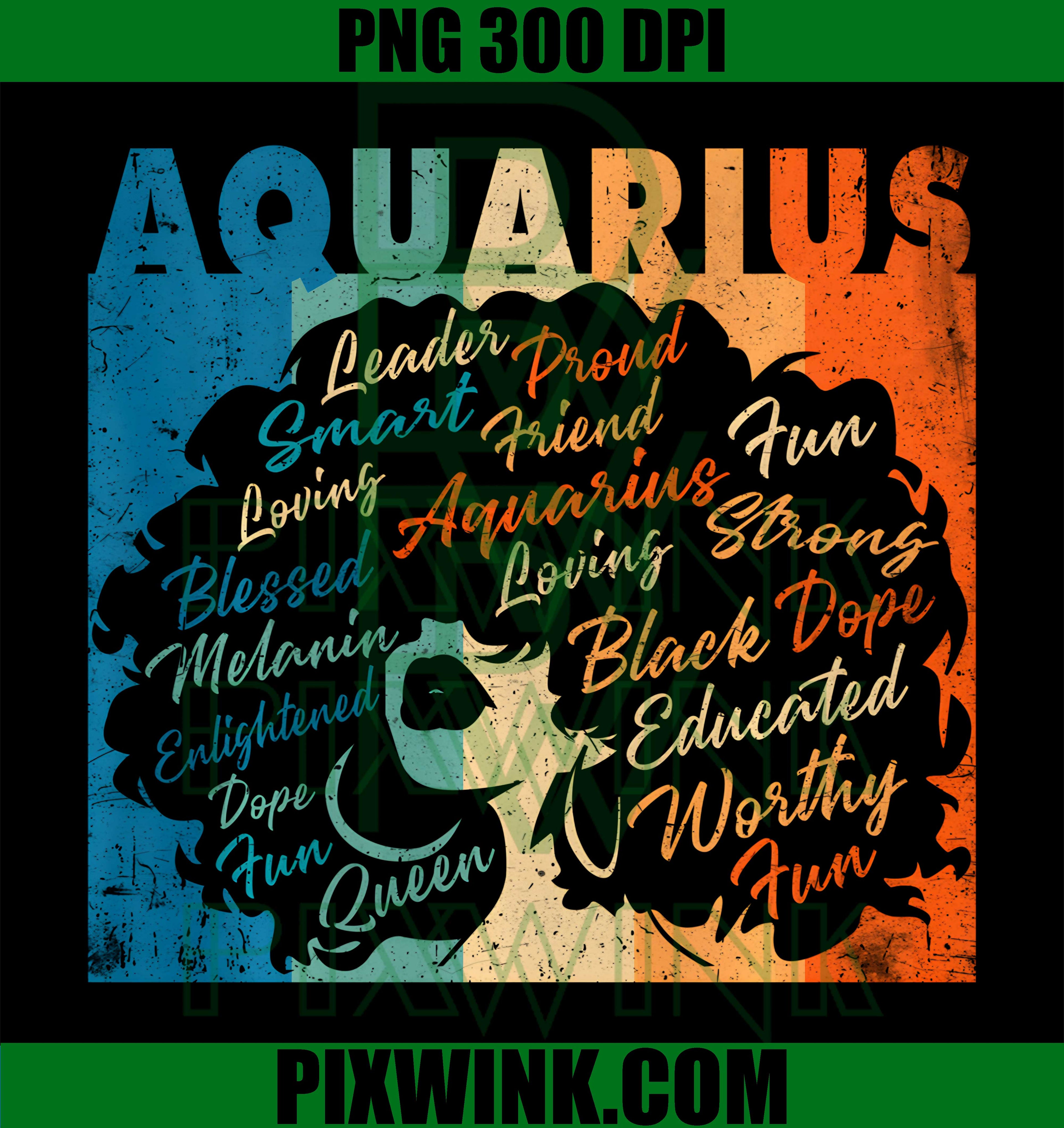 African American Women Zodiac Birthday Aquarius Girl PNG, Astrology Graphic PNG