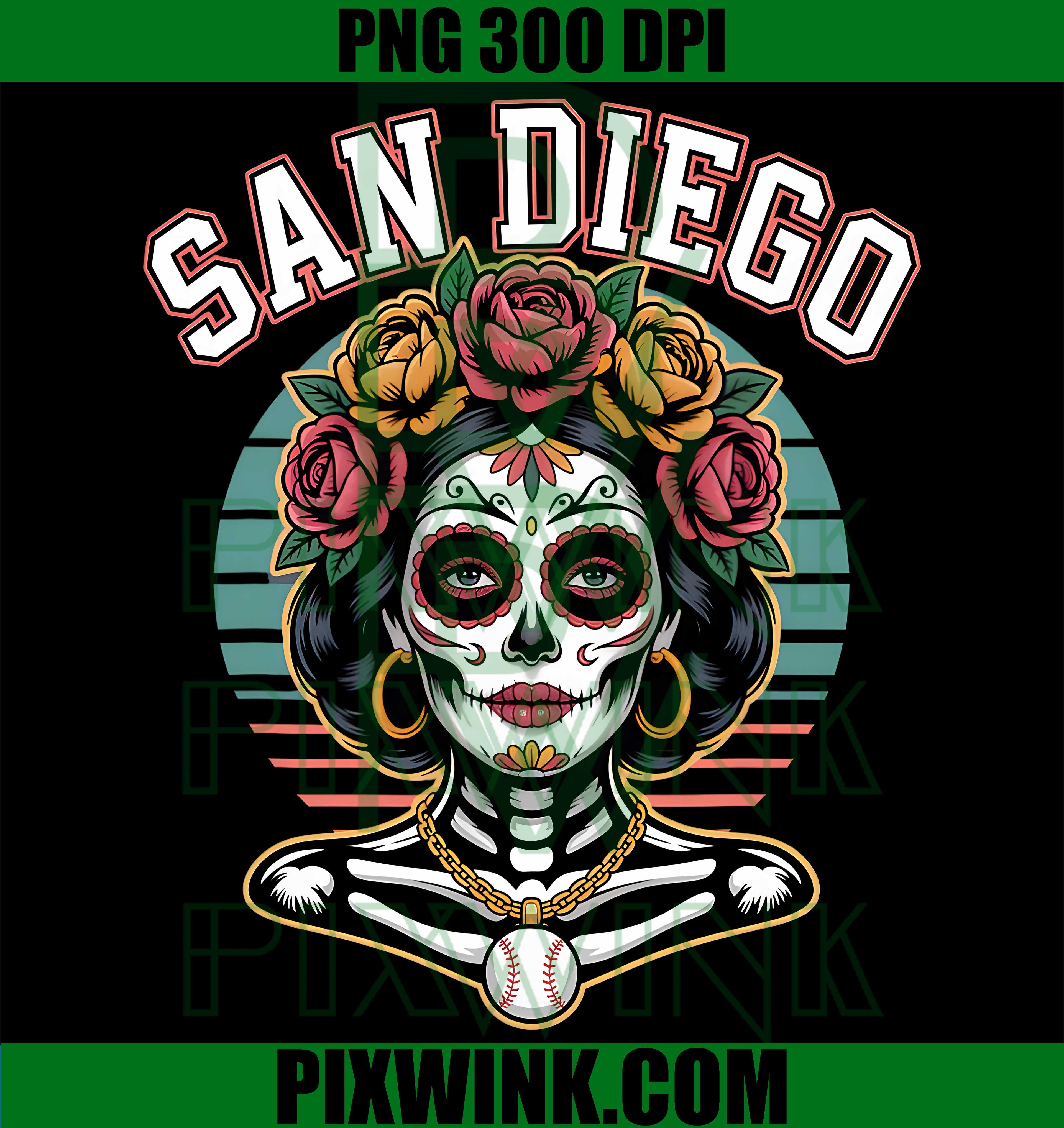 San Diego Sugar Skull Flower City PNG,San Diego Baseball PNG