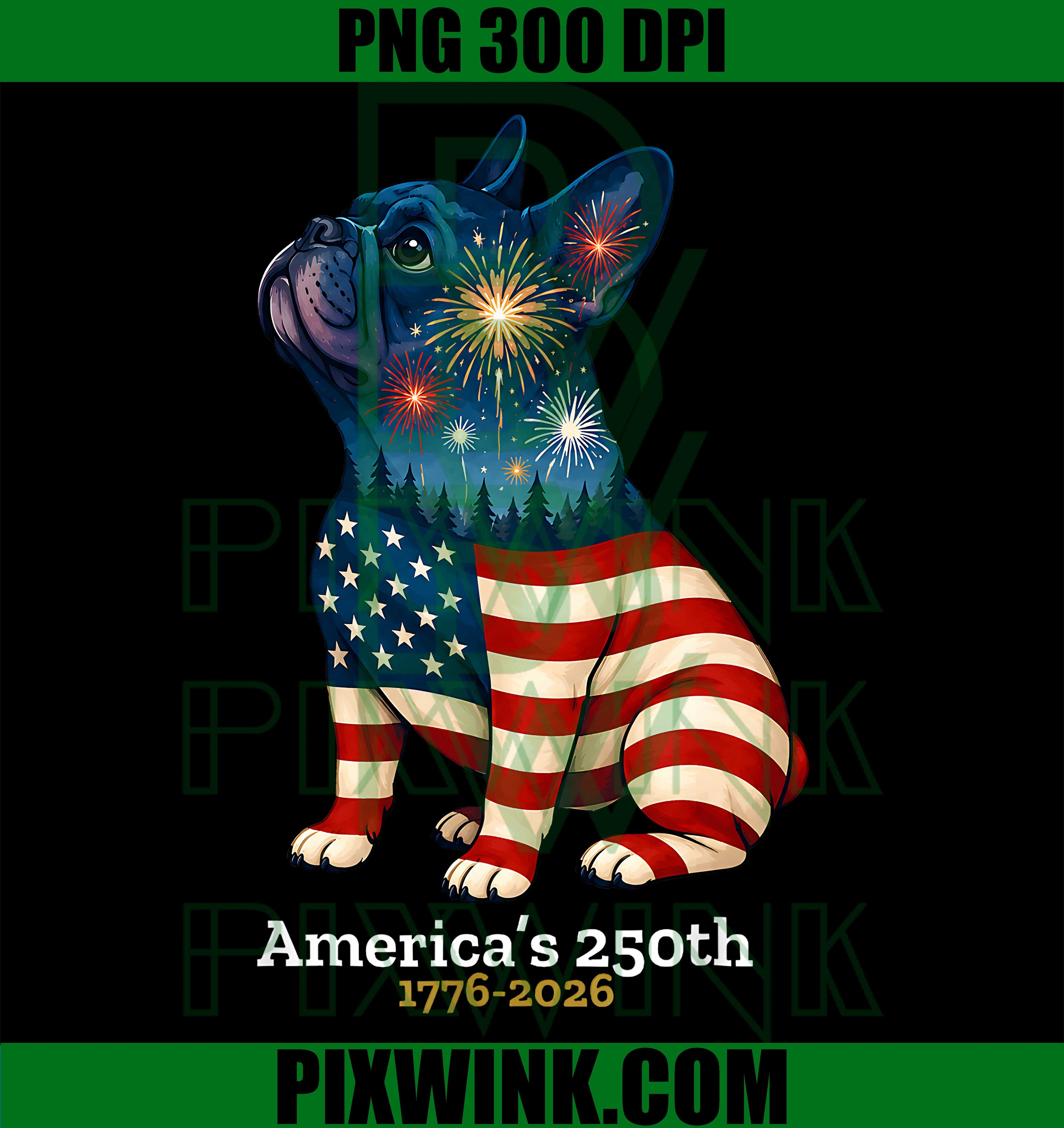 French Bulldog Patriotic PNG, America 250th Dog PNG, Fireworks USA Flag PNG
