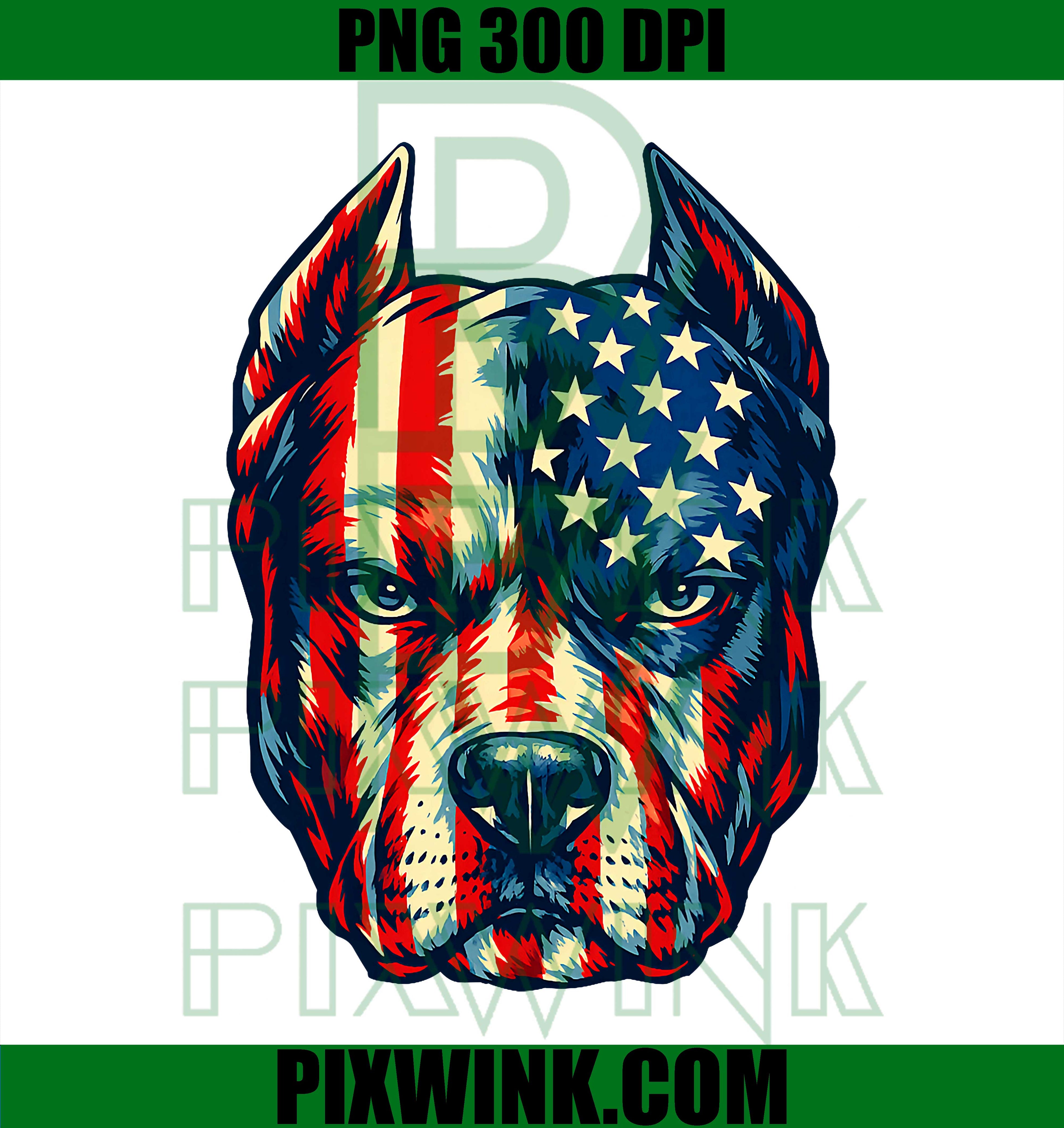 Patriotic Pitbull American Flag Dog PNG, USA 4th Of July Vintage PNG