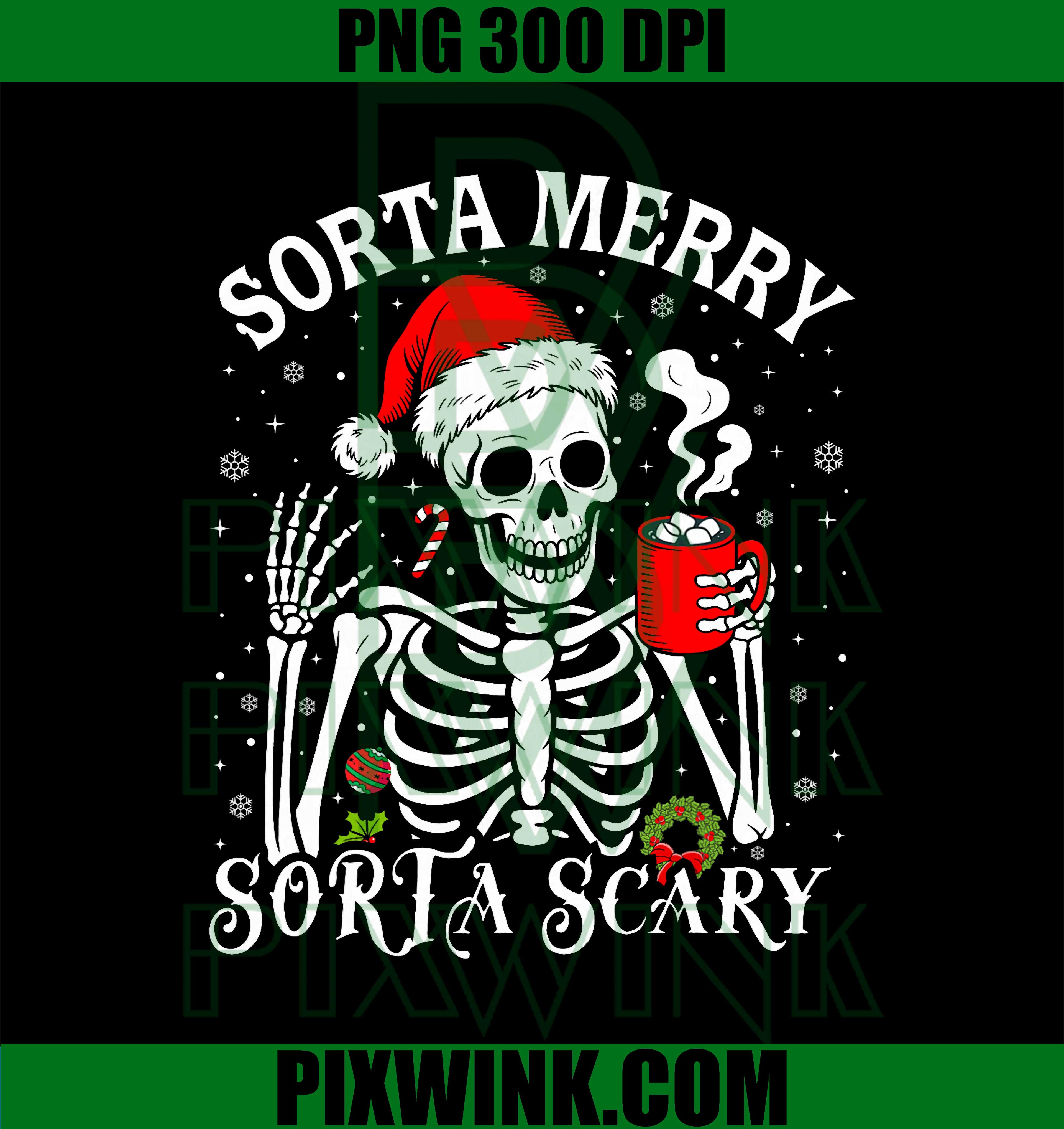Sorta Merry Sorta Scary Retro Skeleton Hot Cocoa Christmas PNG