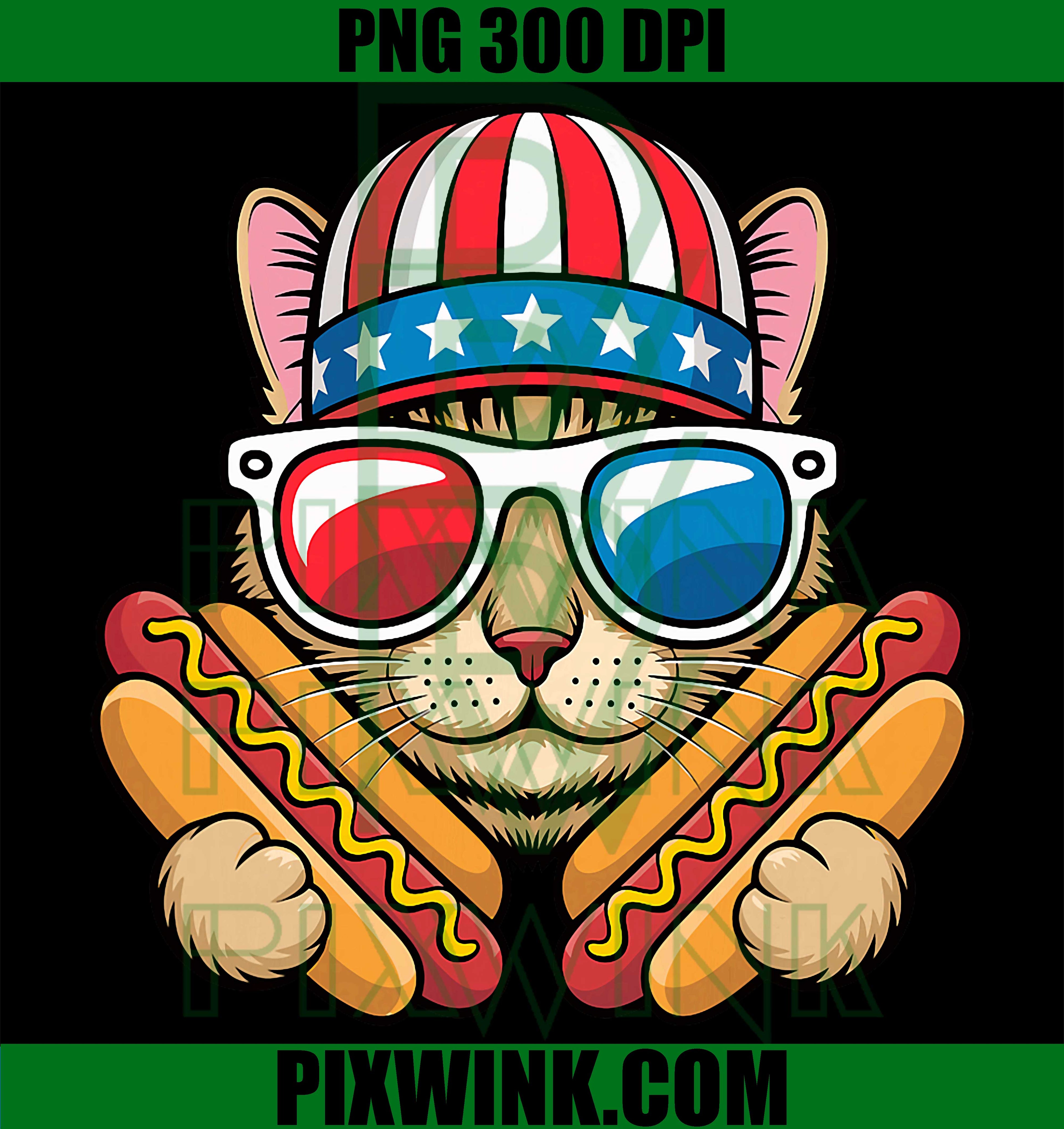 Hotdog Lover Cat PNG, Patriotic USA Flag Cat PNG