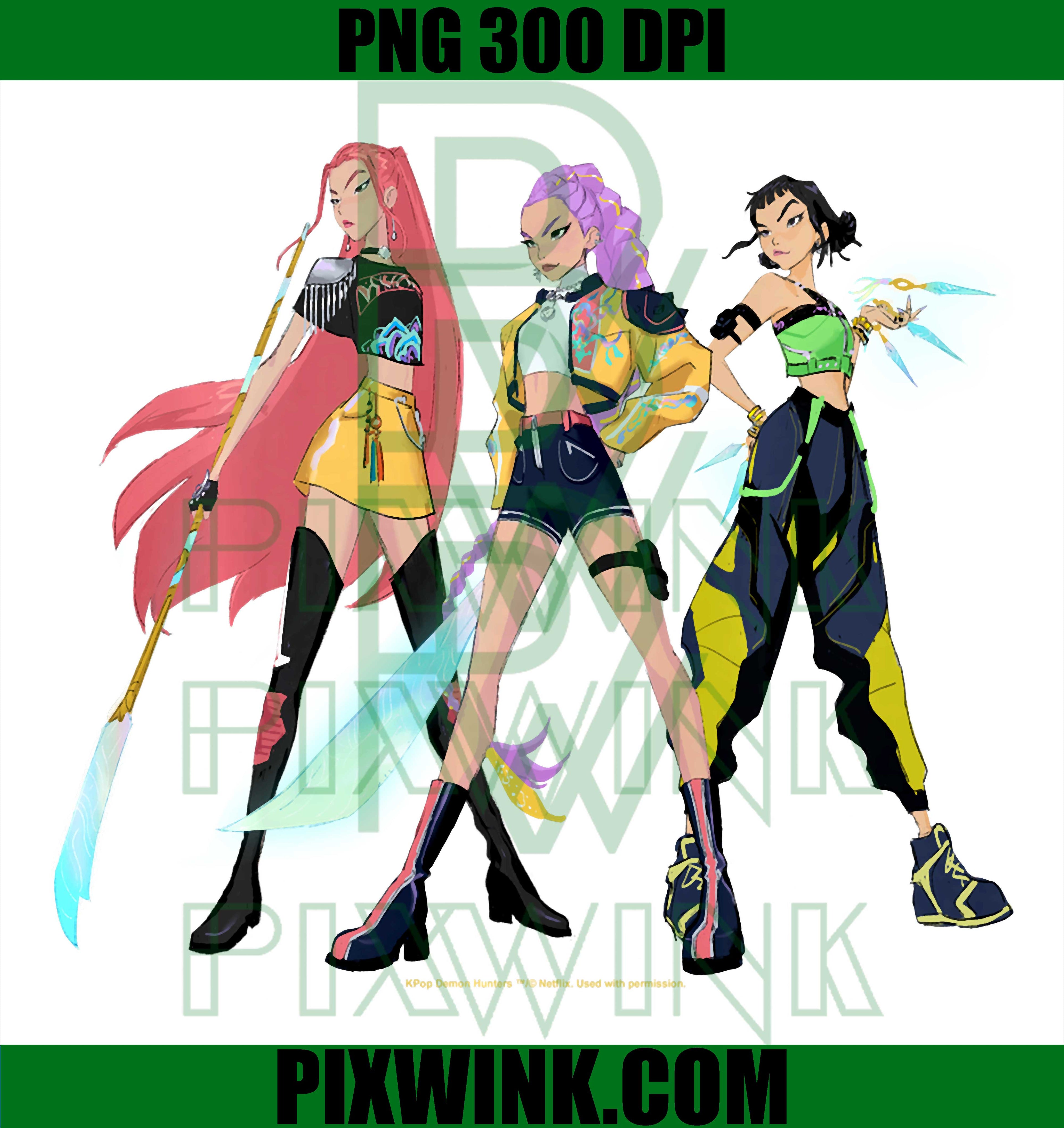Kpop Demon Hunters PNG, Mira Rumi Zoey Armed Ready PNG