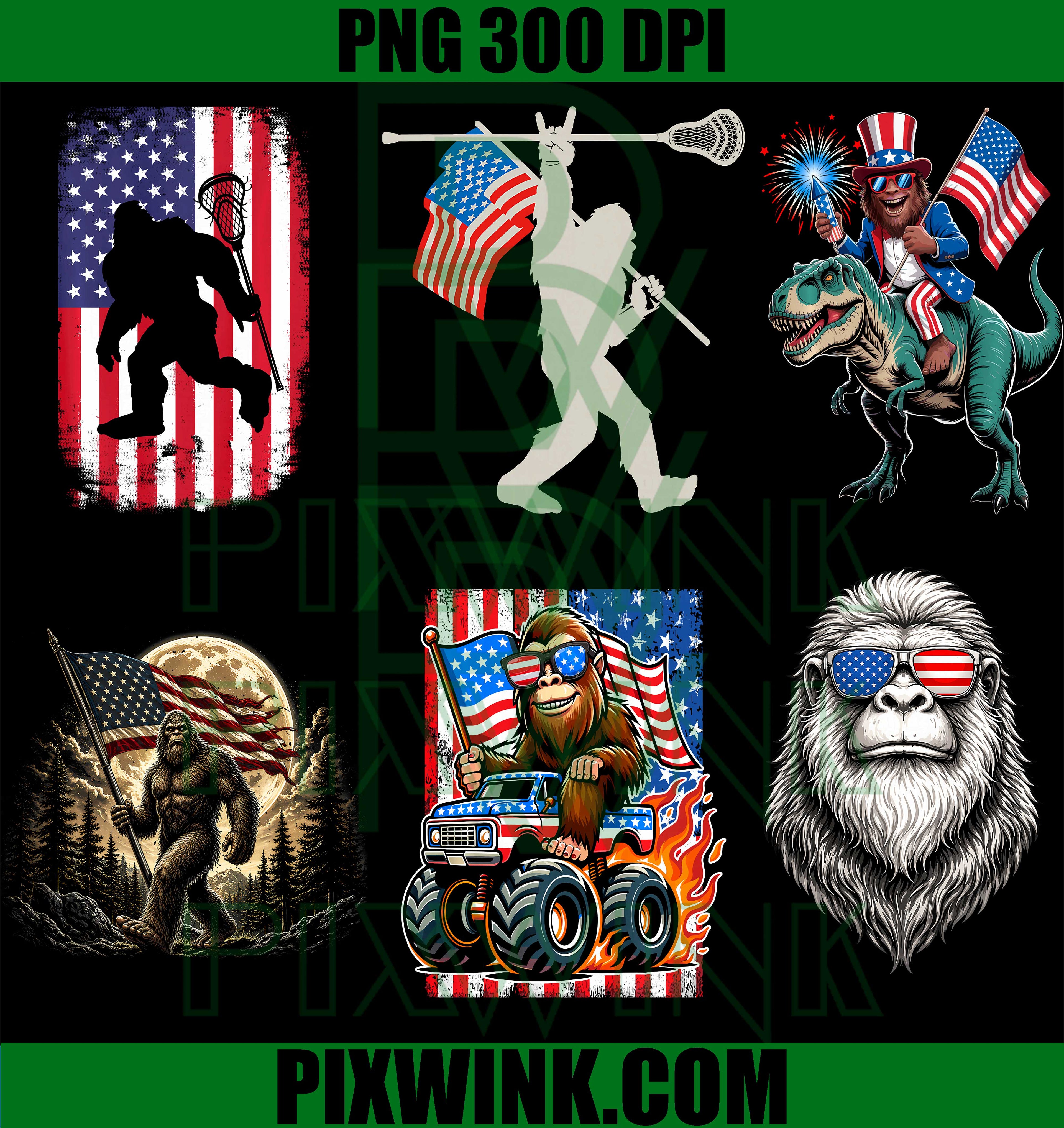 4th of July Bigfoot Monster Truck Lacrosse Bundle PNG, US Flag PNG