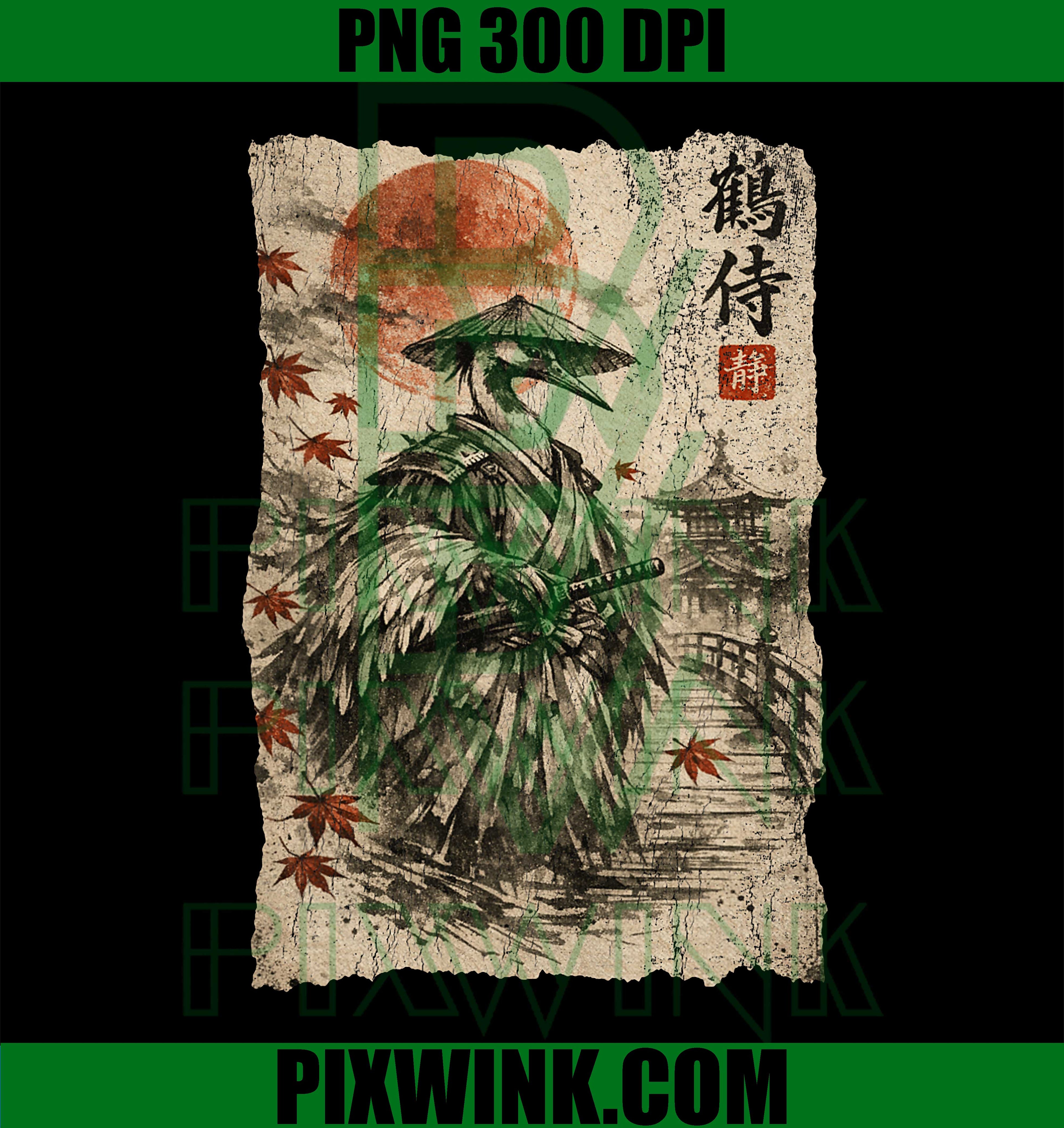 Samurai Crane Ronin Ukiyo-e PNG, Vintage Anime Retro Graphic Design PNG