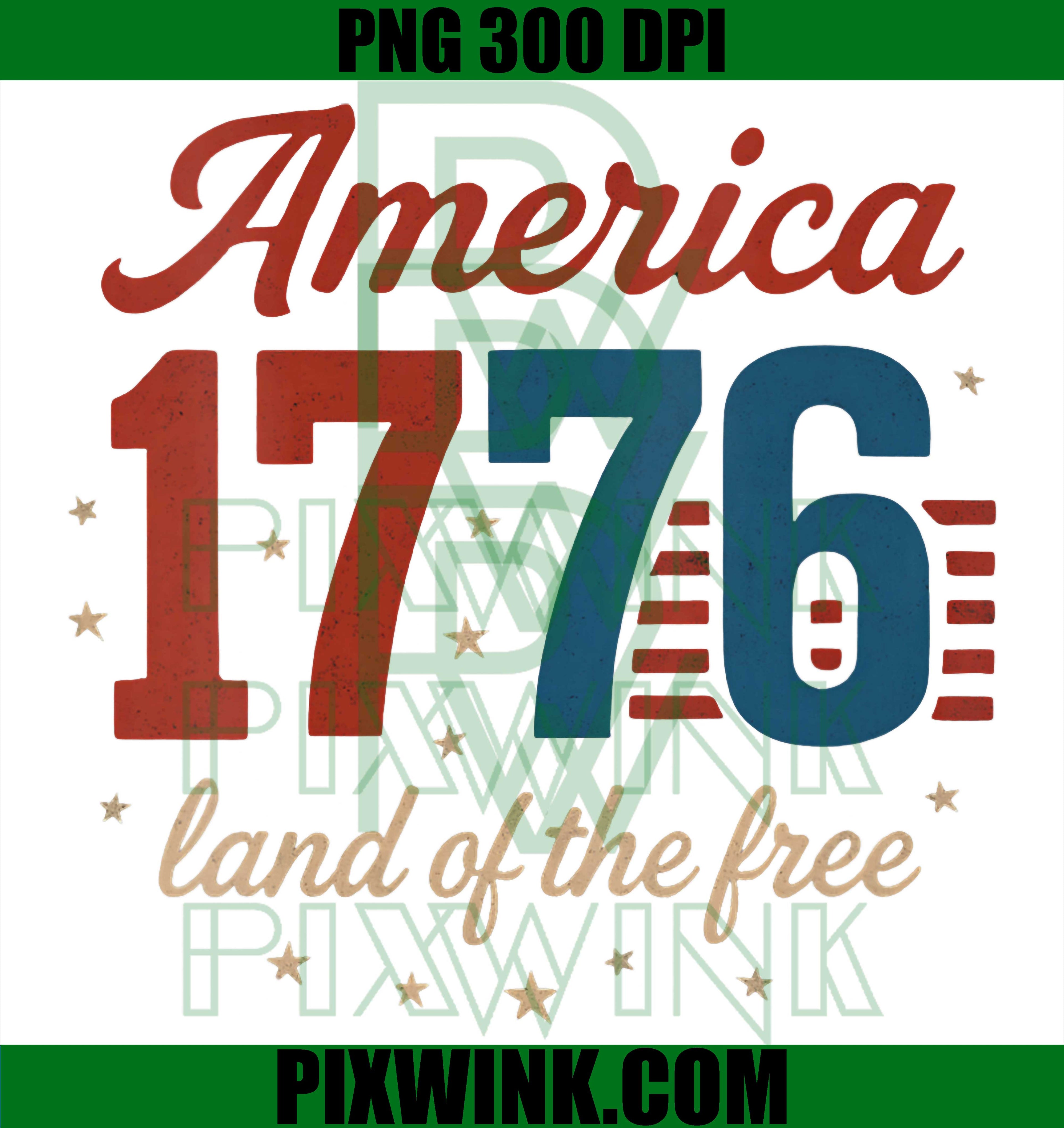 Retro America 1776 PNG, Land of the Free PNG 4th of July
