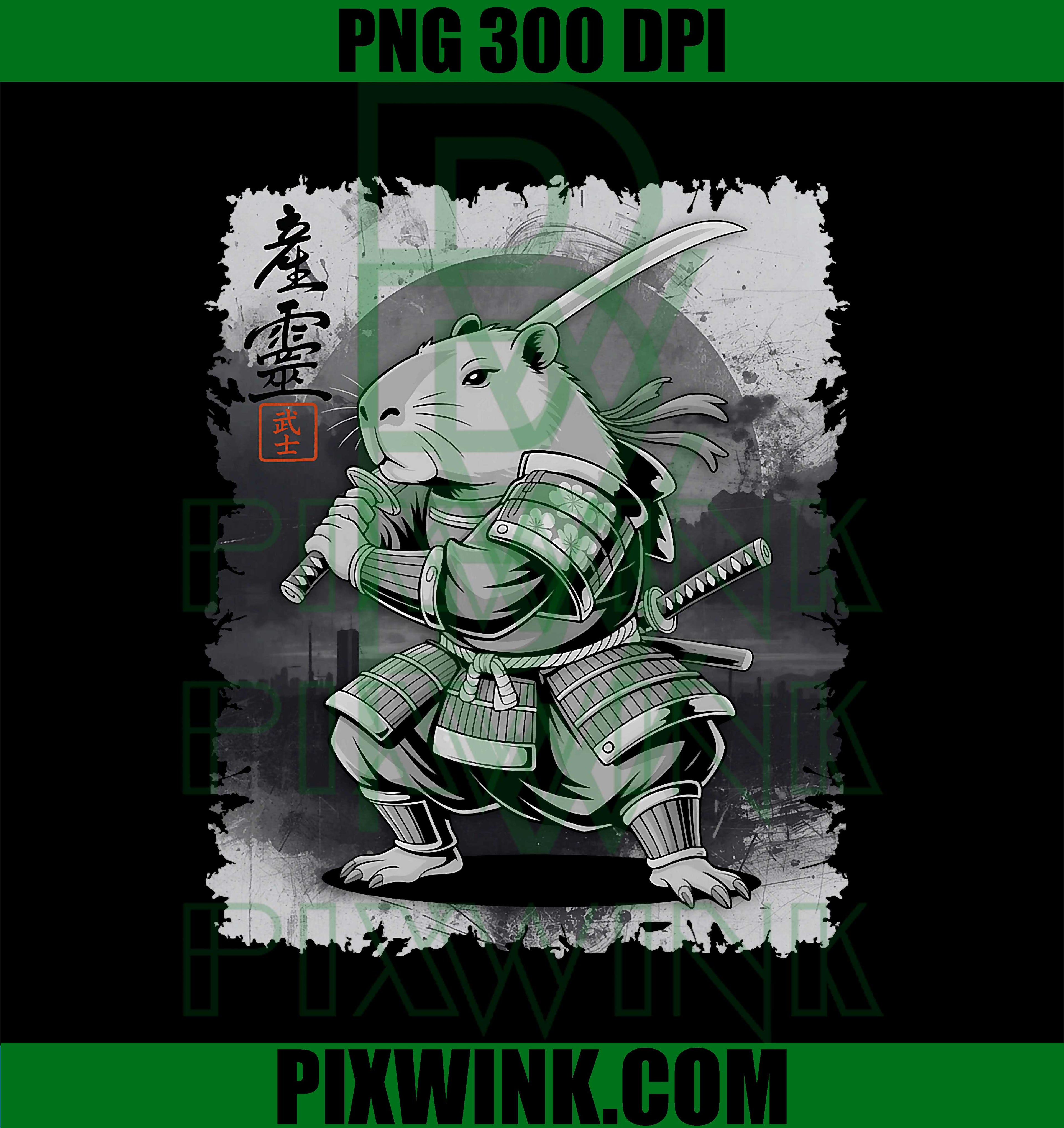 Capybara Samurai, Marital Arts Warrior Japanese Grunge PNG