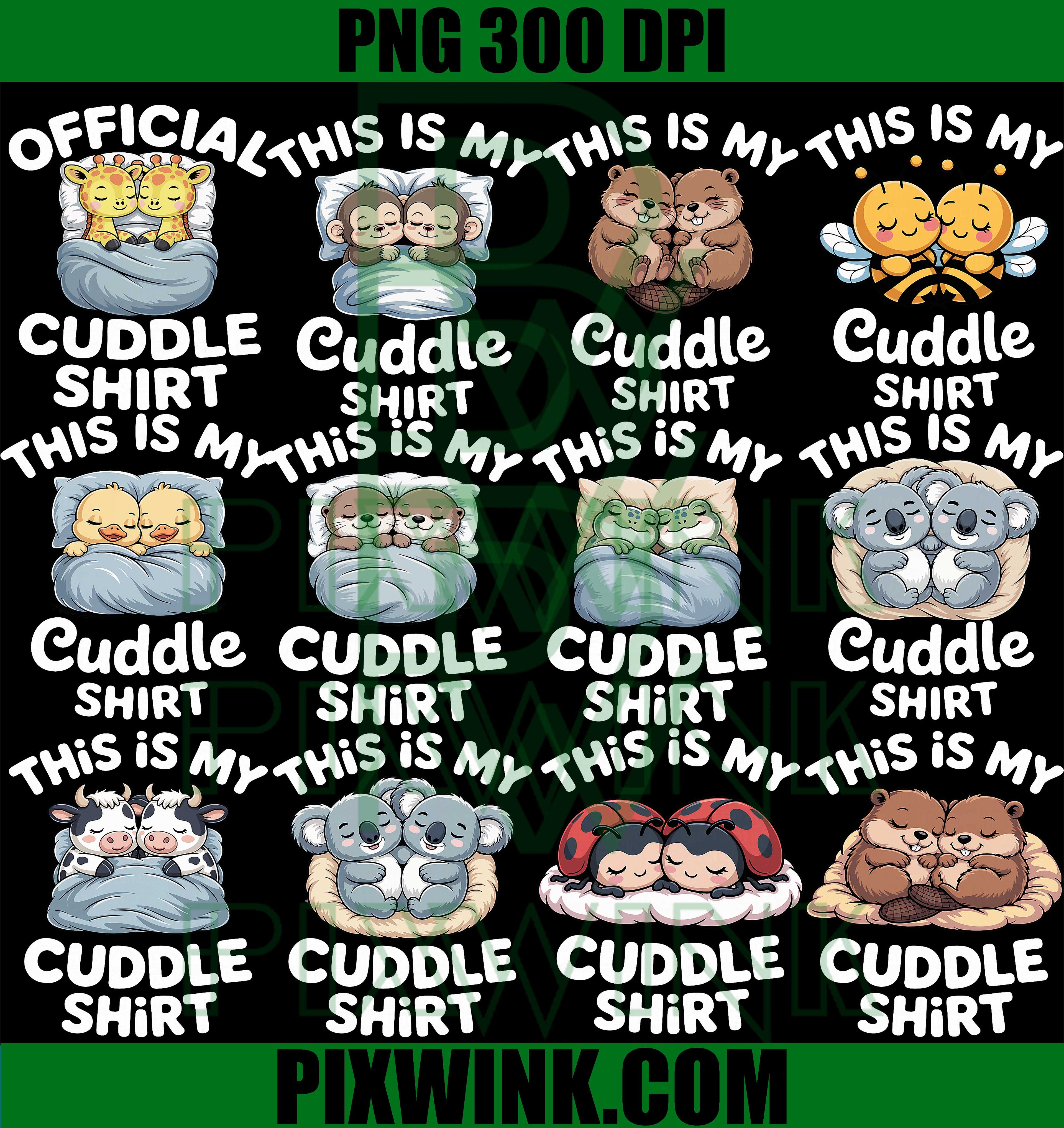 Cute Cuddling Animals PNG Bundle, Kawaii Couple Digital Graphics
