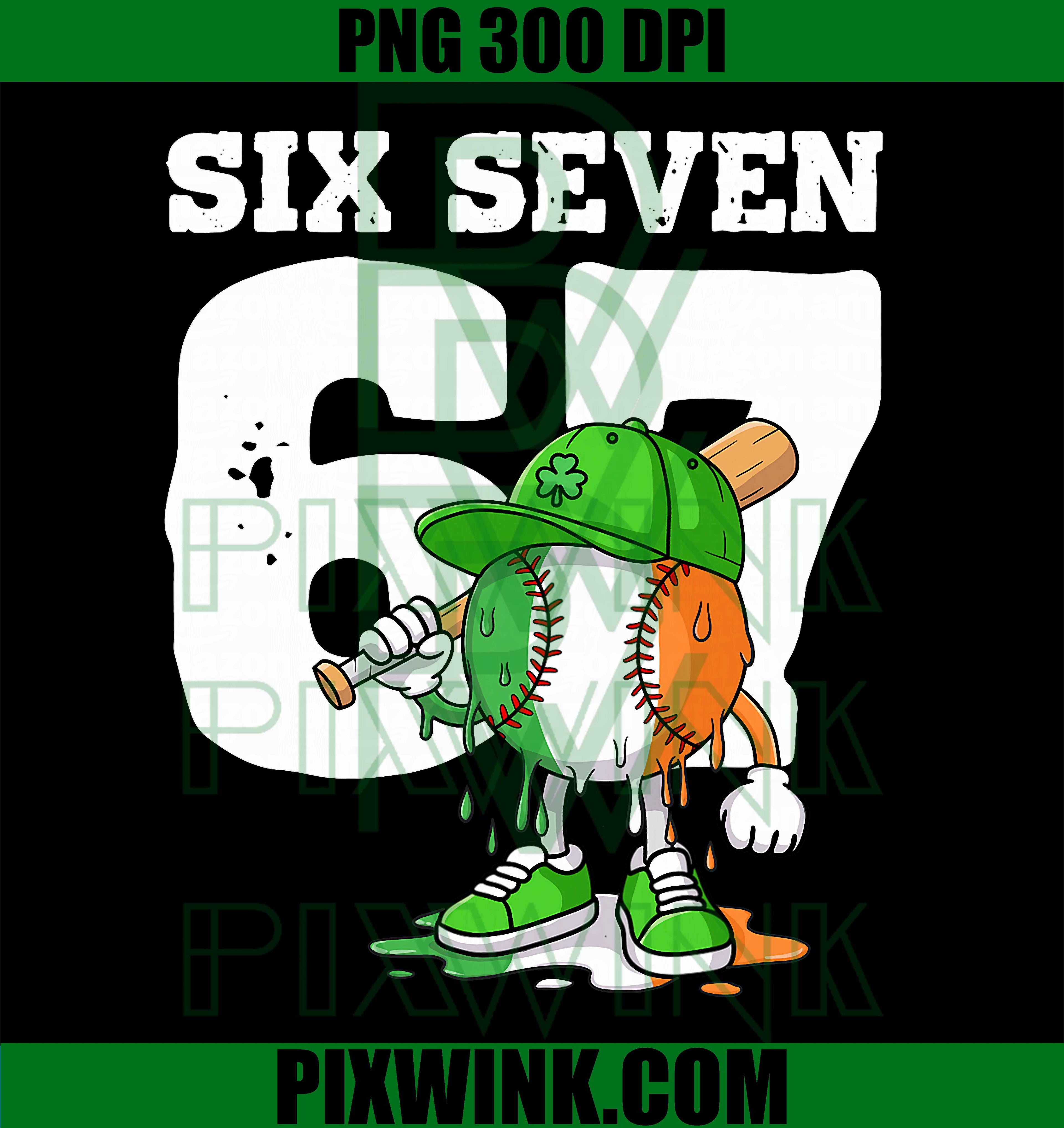 Boys St Patrick’s Day 67 Six Seven Baseball PNG, Ice Cream Drip Shamrock Baseball PNG