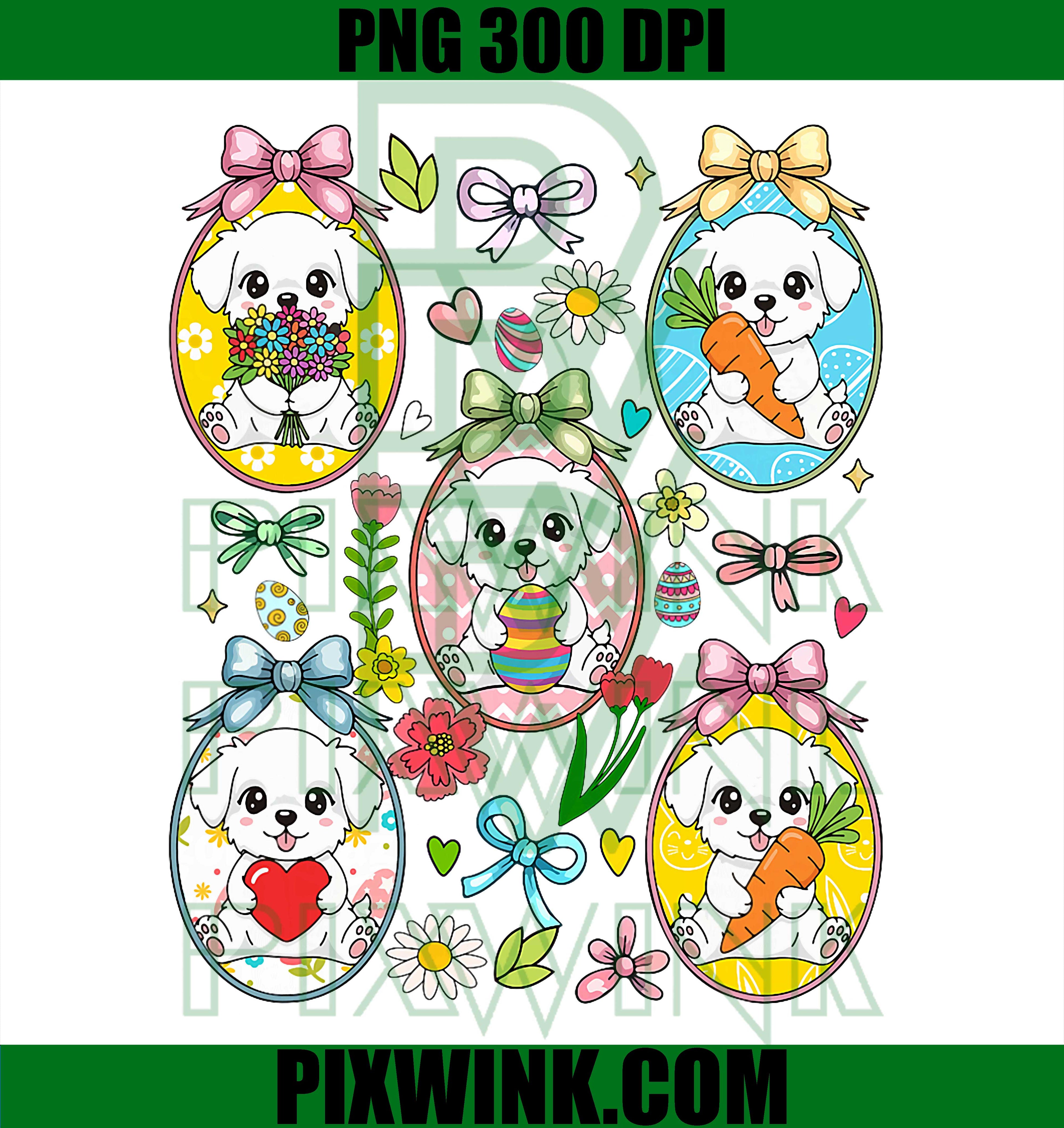Maltese Dogs PNG, Easter Egg Puppies PNG, Colorful Maltese PNG