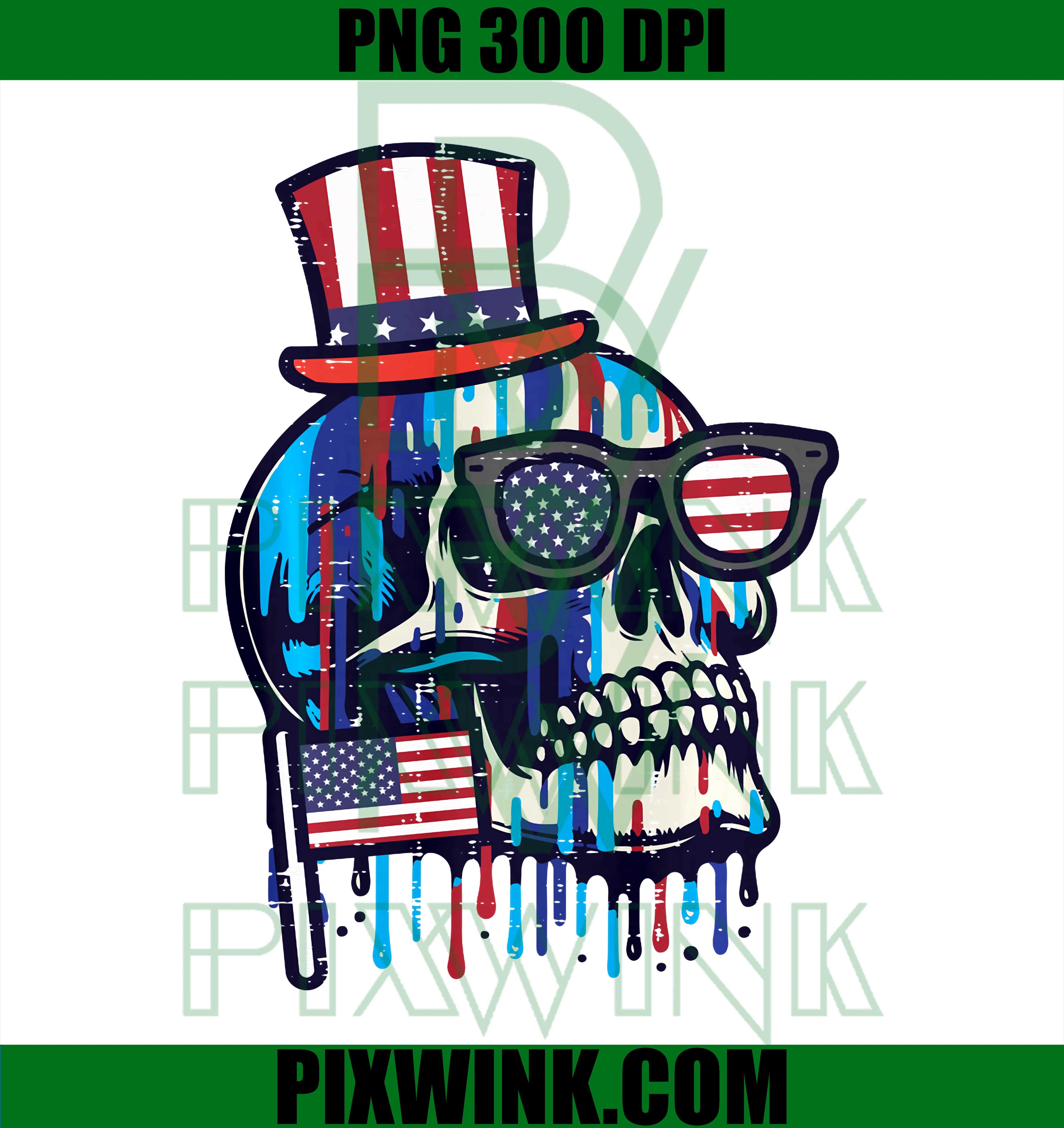 4th July Skull USA PNG, Drip Skeleton Head PNG