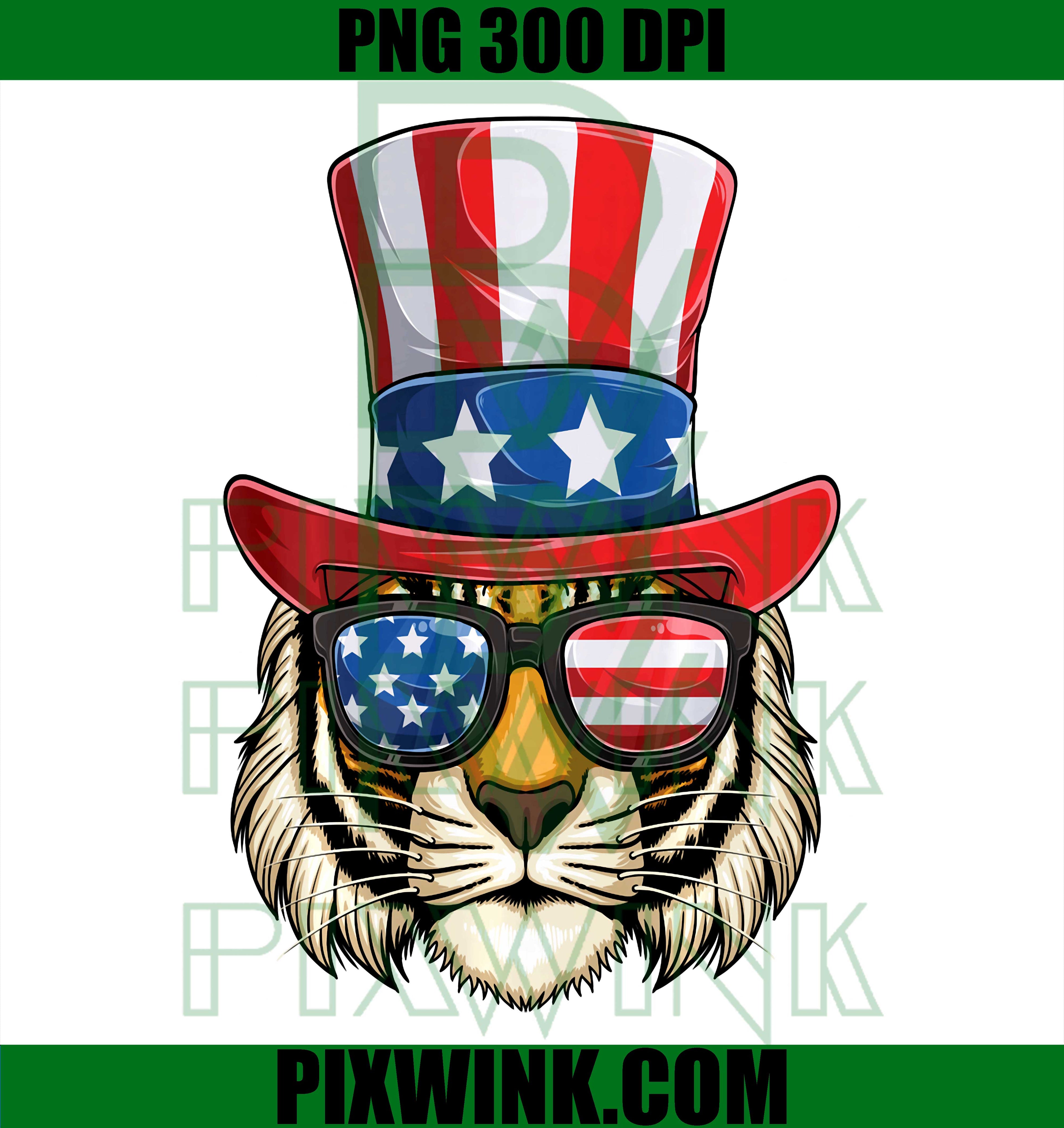 Patriotic Tiger USA American Flag PNG, Funny 4th Of July Tiger PNG