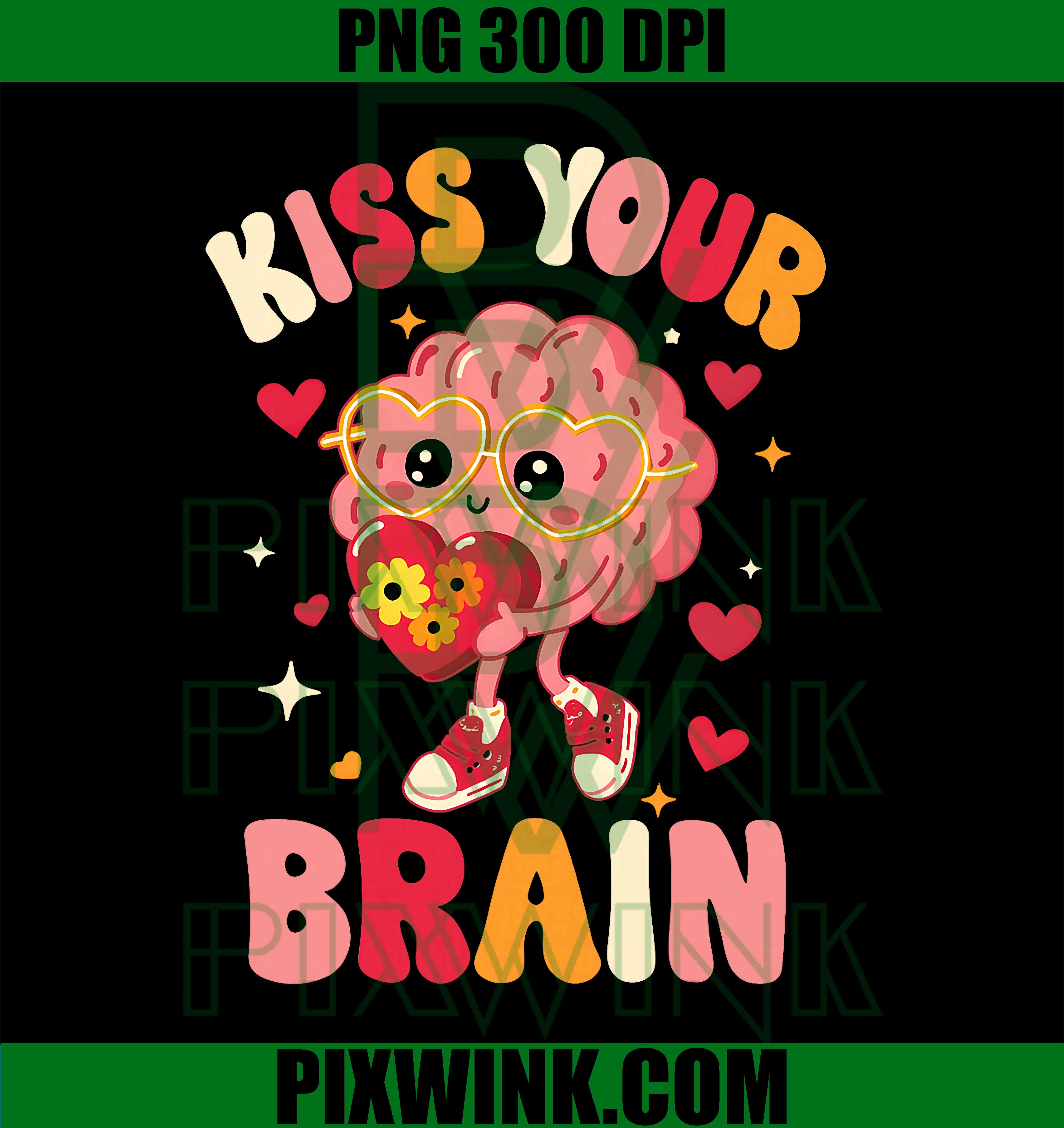 Valentine Kiss Your Brain, Retro Teacher Squad Heart PNG