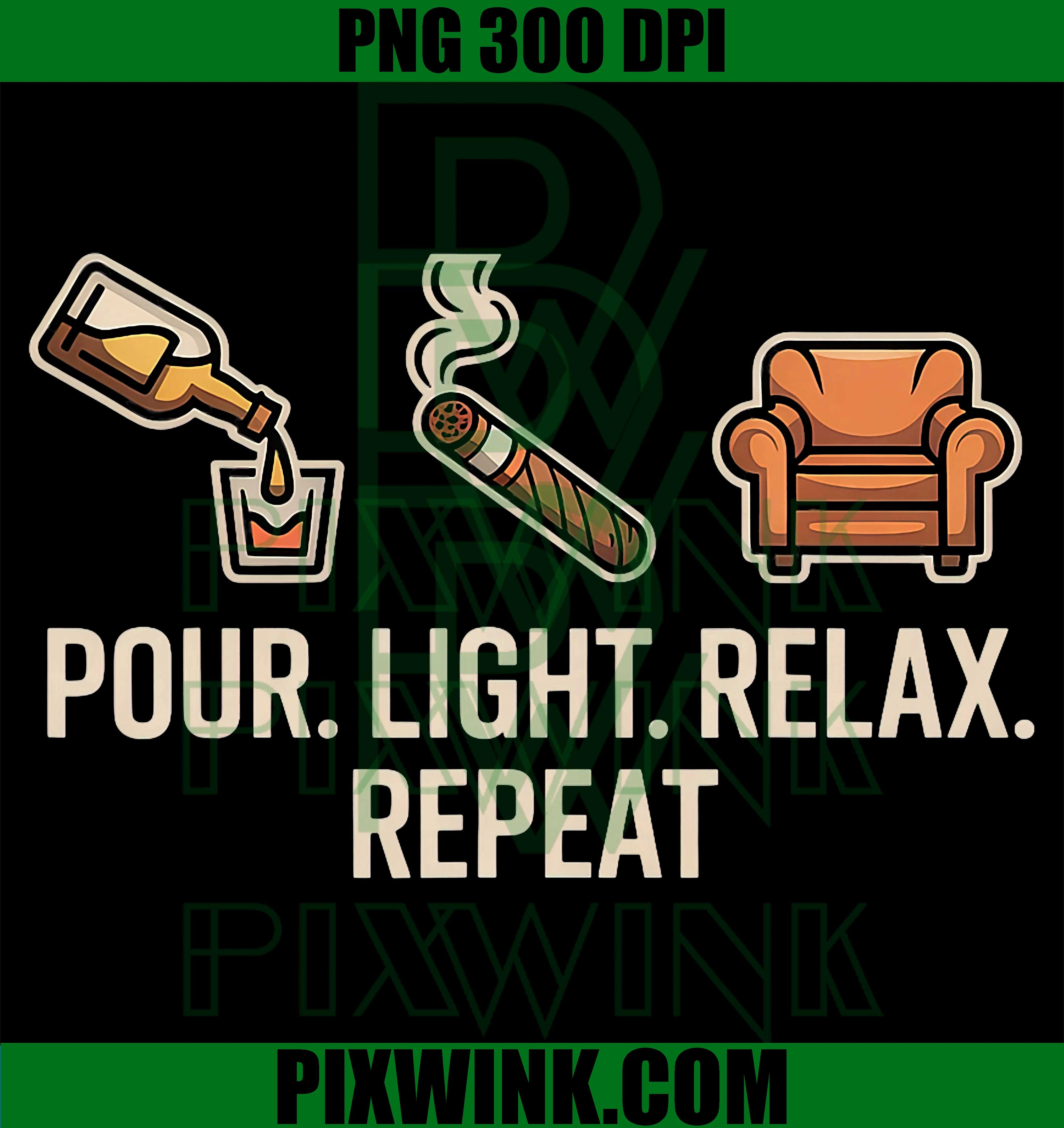 Whiskey Cigar Lounge PNG, Chill Vibes Relax Repeat Design PNG