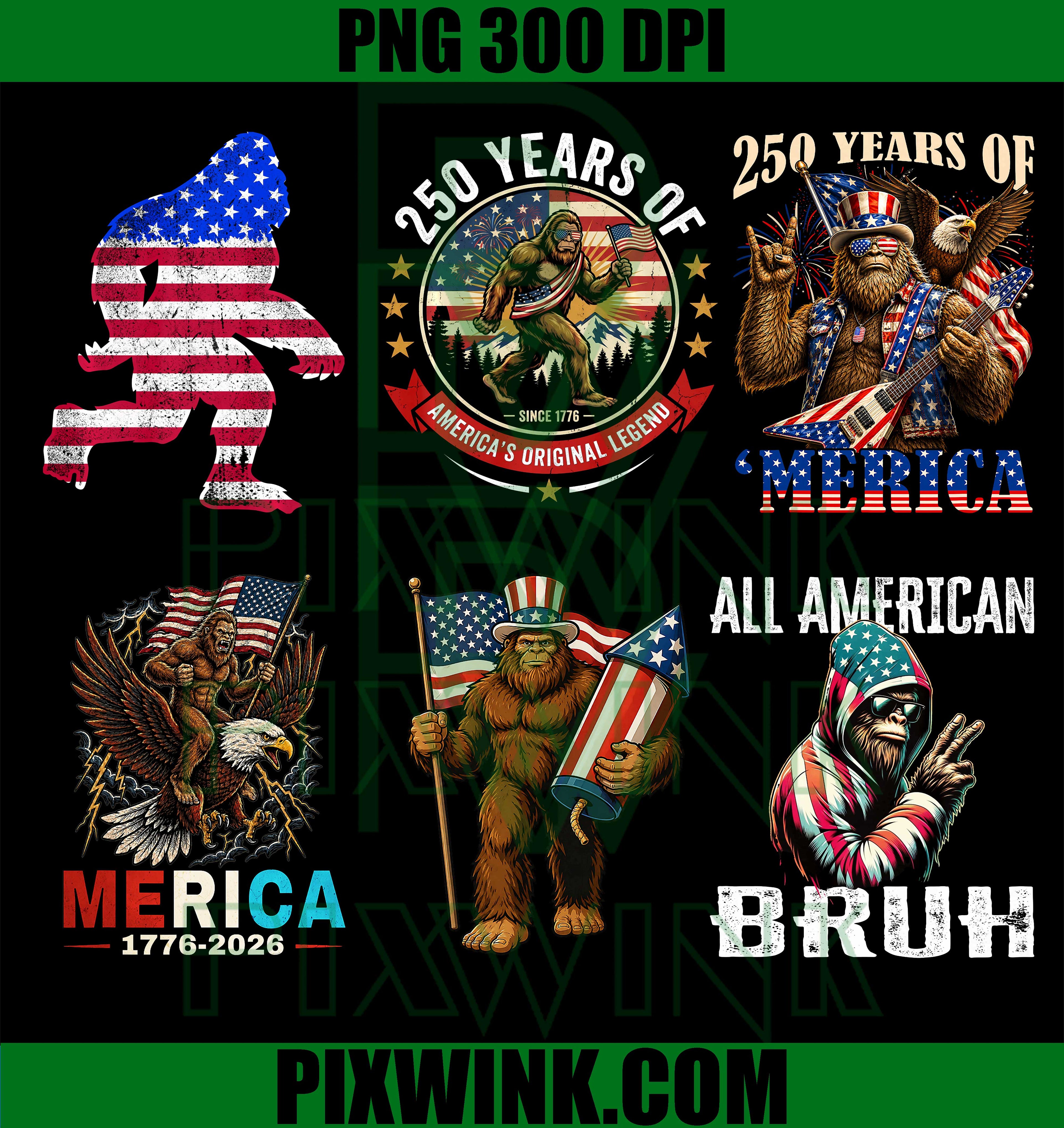 America 250th Bigfoot Rocker Eagle Bundle PNG, All American Bruh PNG