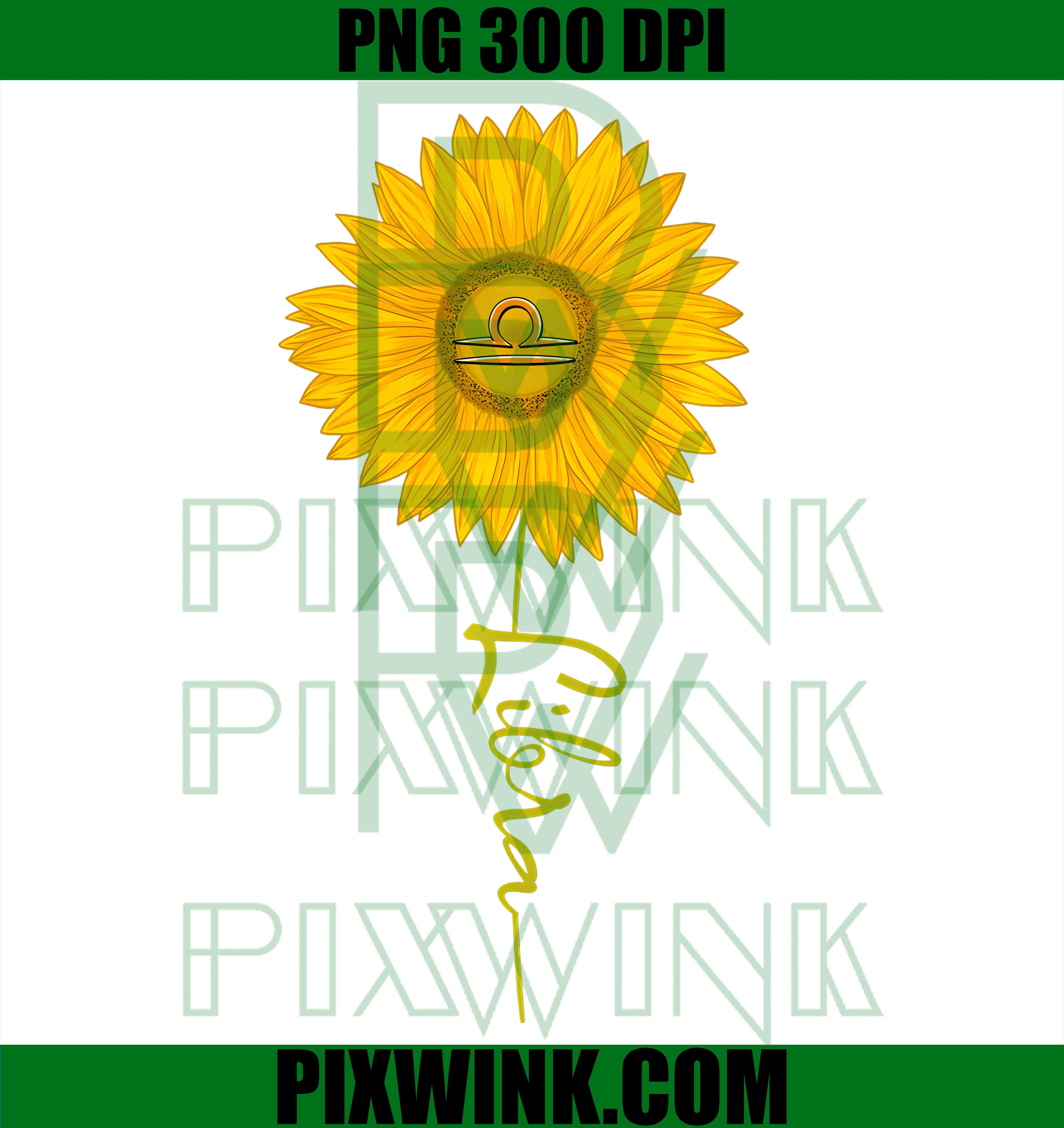 Libra Sunflower Zodiac Sign PNG, Floral Horoscope Graphic PNG