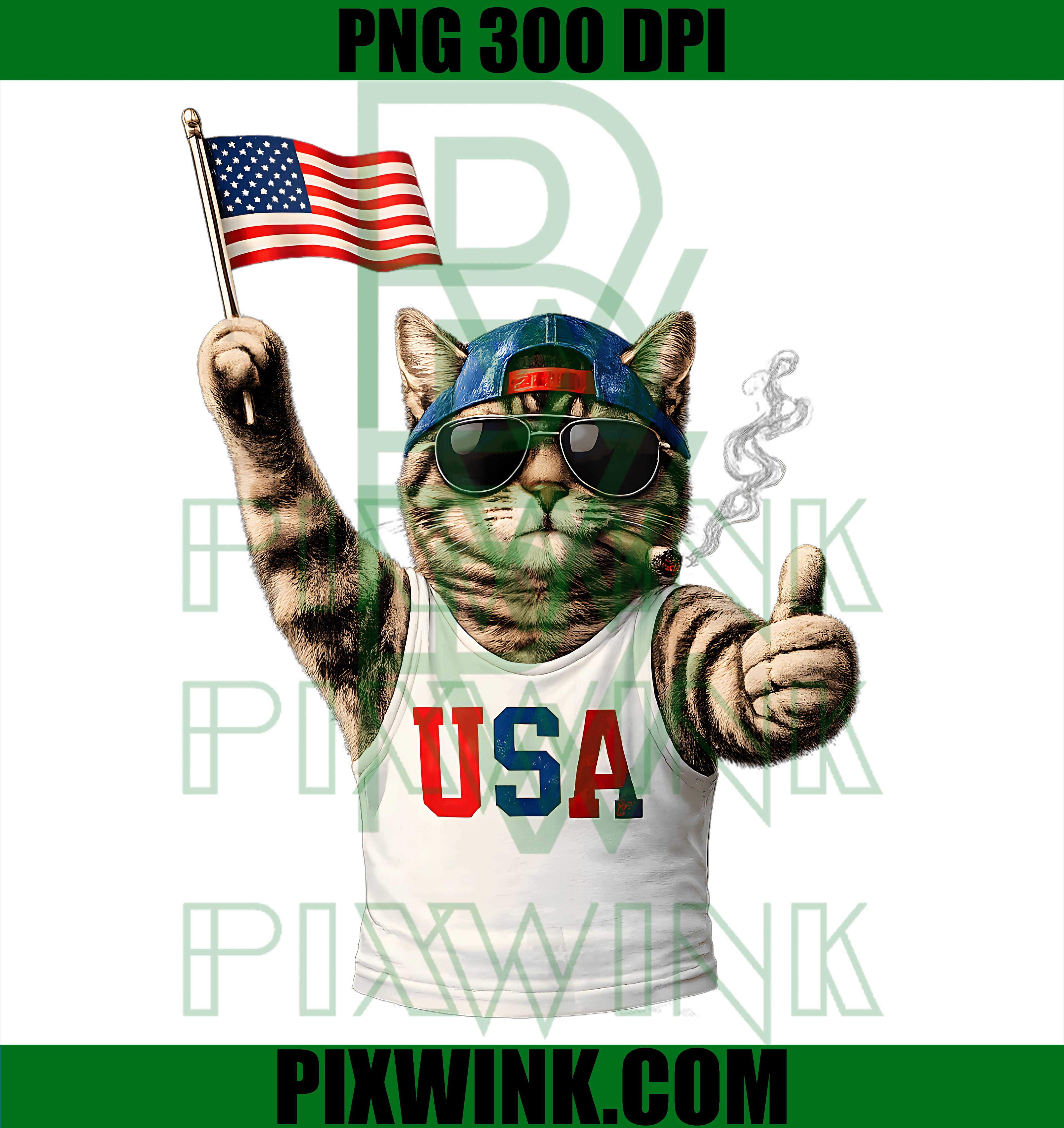 Funny Patriotic Cat PNG, USA Flag 4th July PNG, America 250 Tank PNG