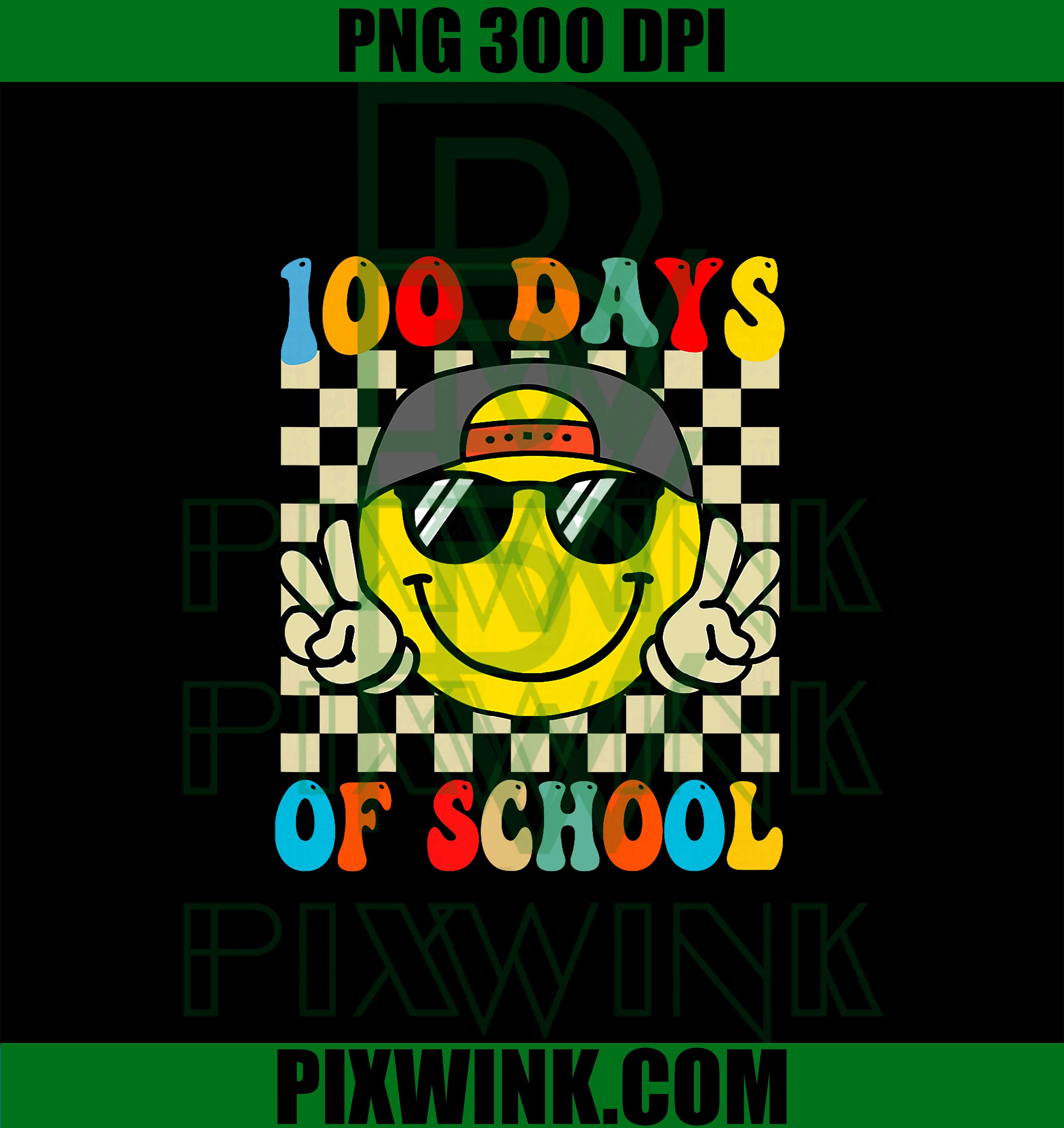 100 Days of School, 100th Day Smile Groovy Face Teacher Kid PNG