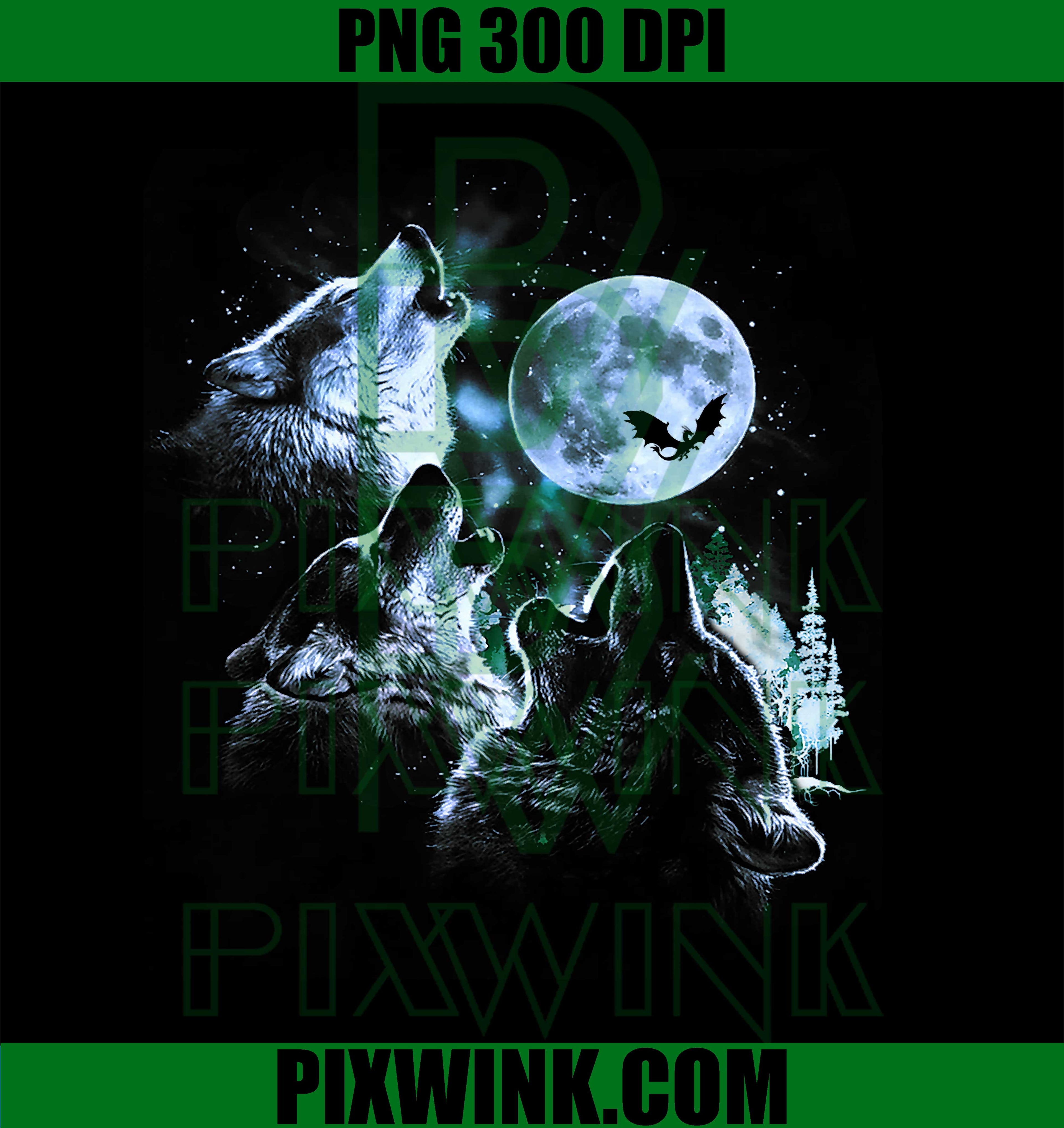 Howling at The Moon Wolf Pack Starry Wildlife, Wolves Dragon PNG Design Art File