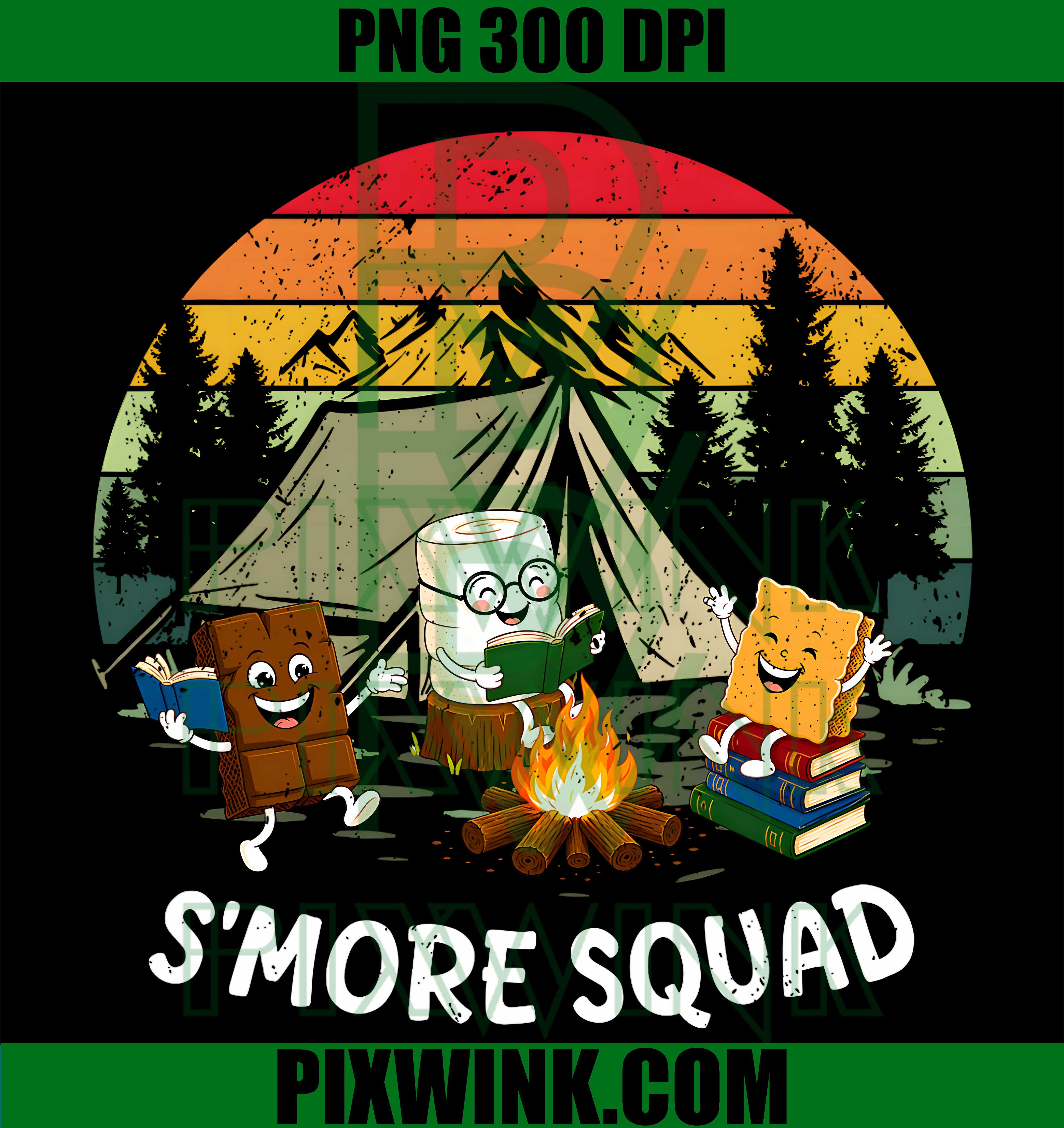Smores Squad Marshmallow Campfire PNG,Read Book Funny Camping PNG