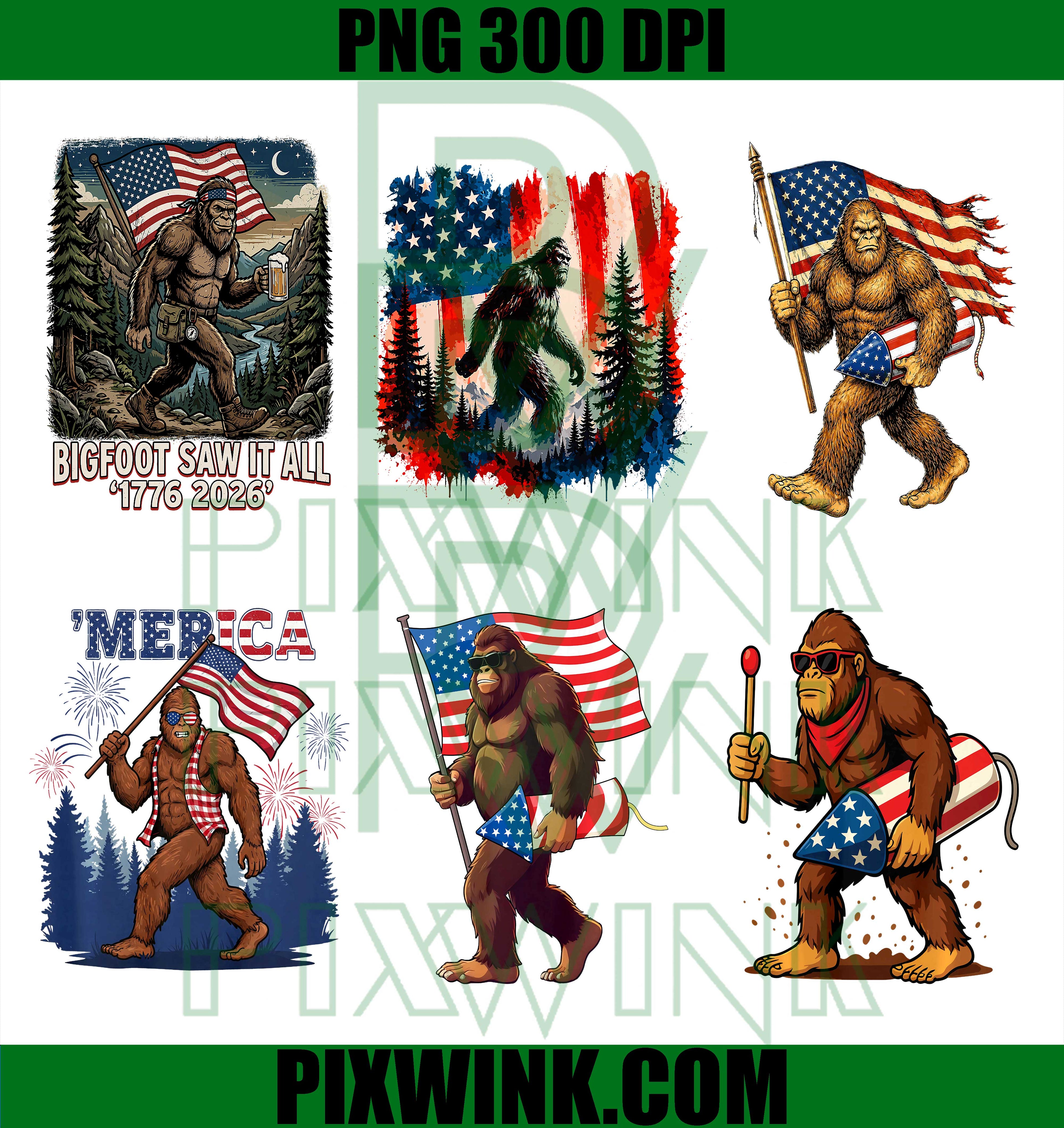 America 250th Bigfoot Saw It All Bundle PNG, US Flag Patriotic Sasquatch PNG