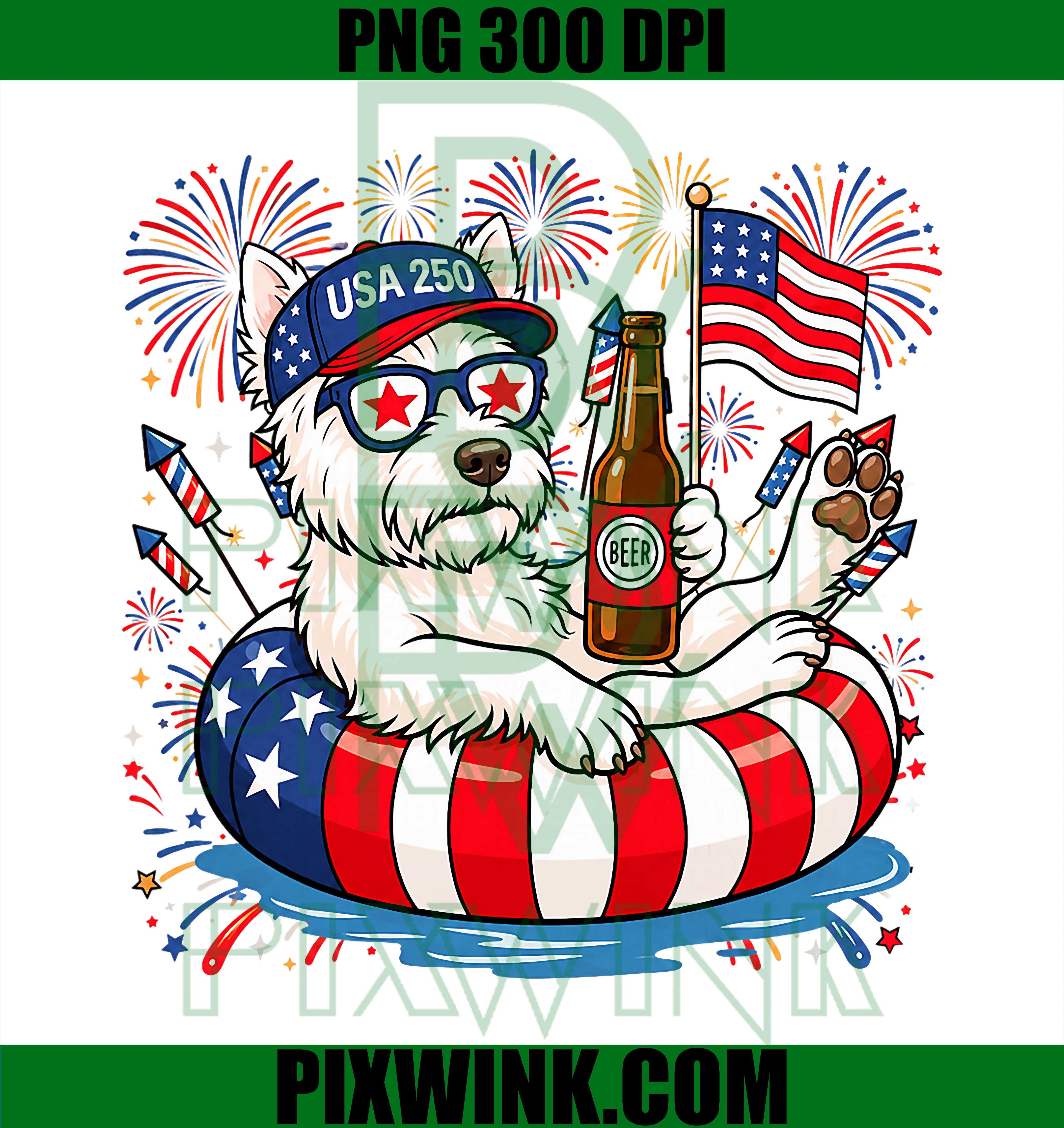 Patriotic Westie Dog 4th Of July PNG, USA 250 Years Dog Lover PNG