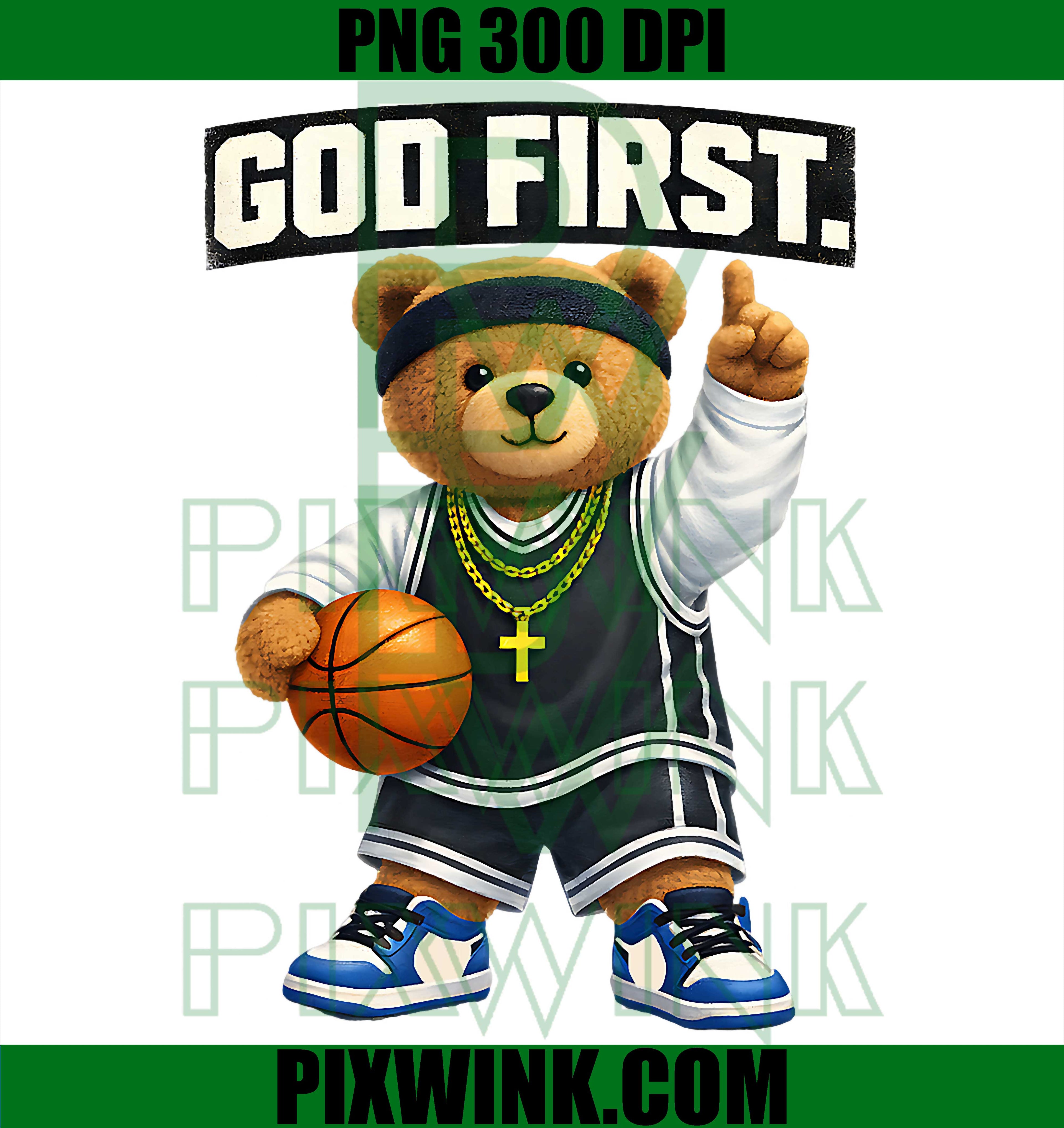 God First Hip Hop Teddy Bear PNG, Christian Basketball Faith PNG