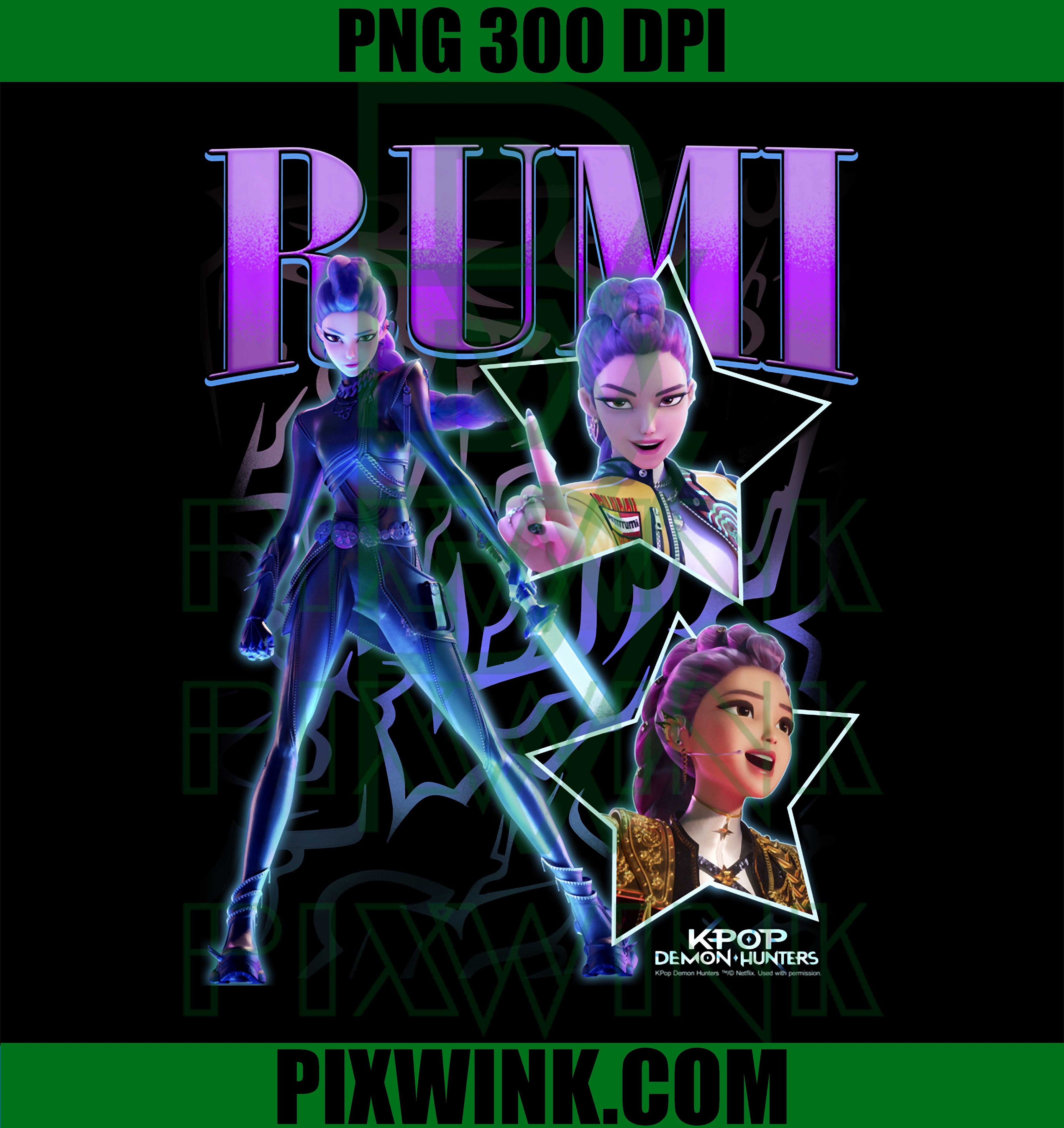 Kpop Demon Hunters PNG, Rumi Y2K Style Showcase Poster PNG