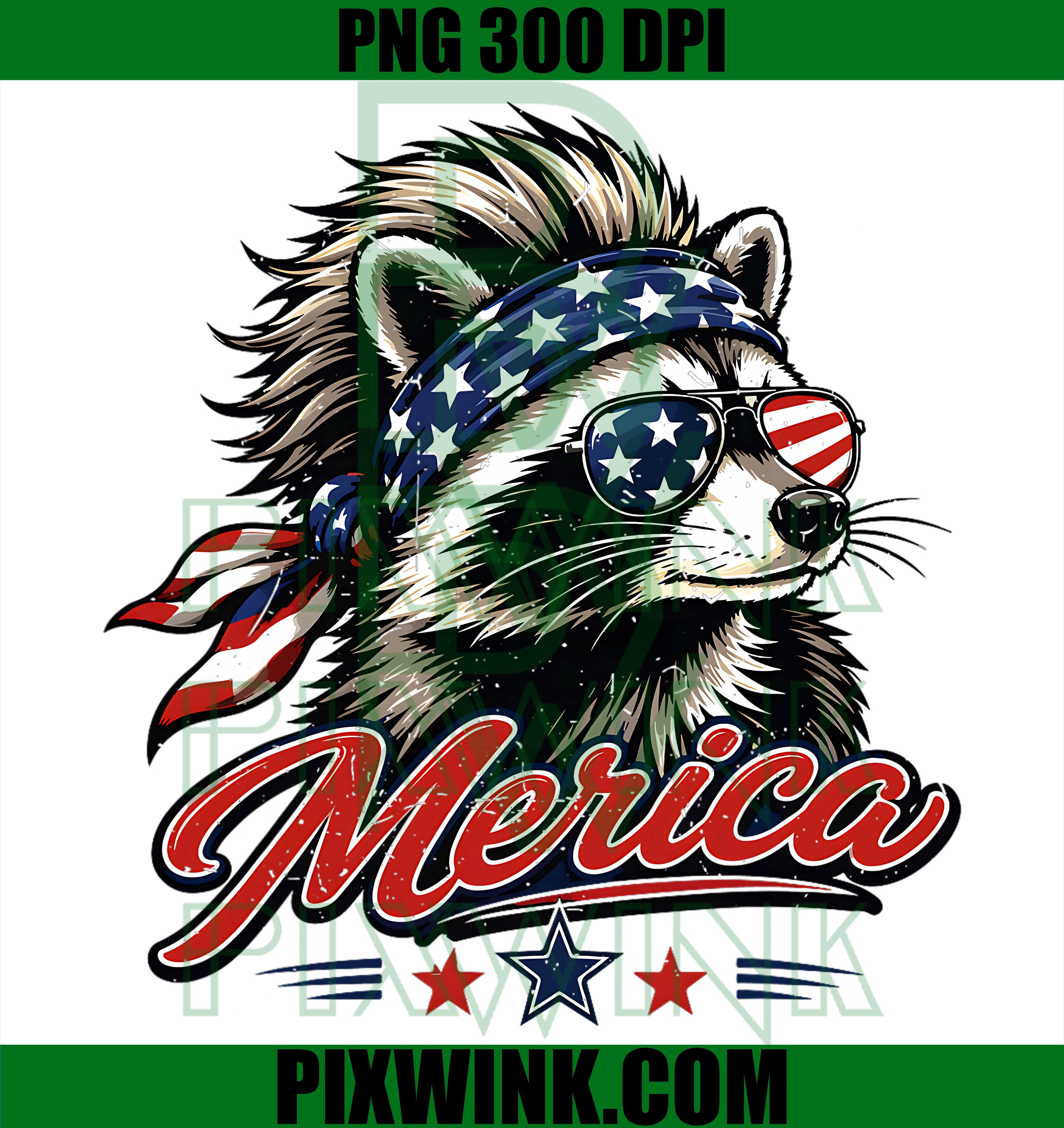 Patriotic Raccoon American Flag PNG, Merica 4th July Graphic PNG