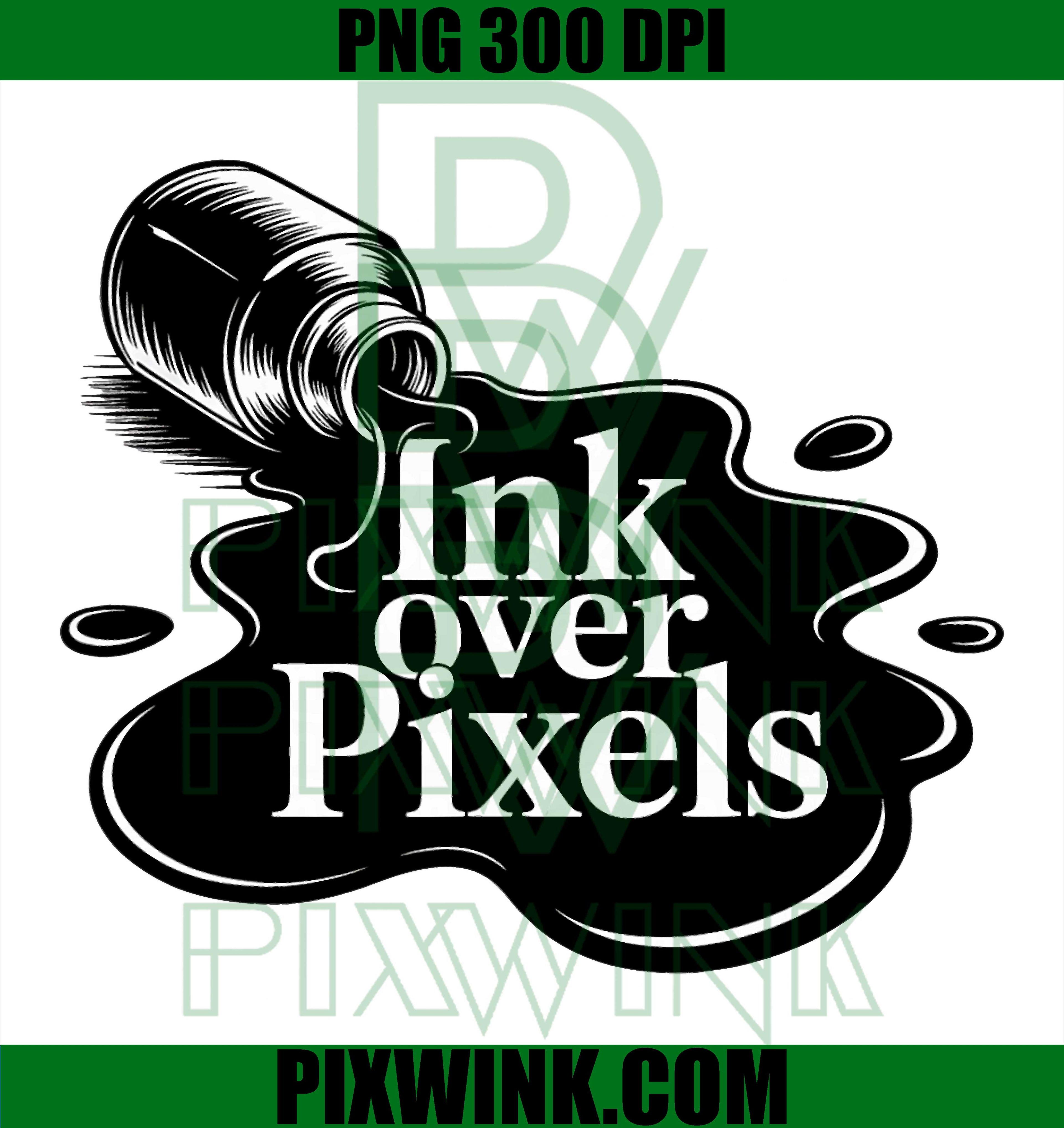 Spilled Ink Bottle PNG, Analog Writing Over Pixels Graphic Design PNG