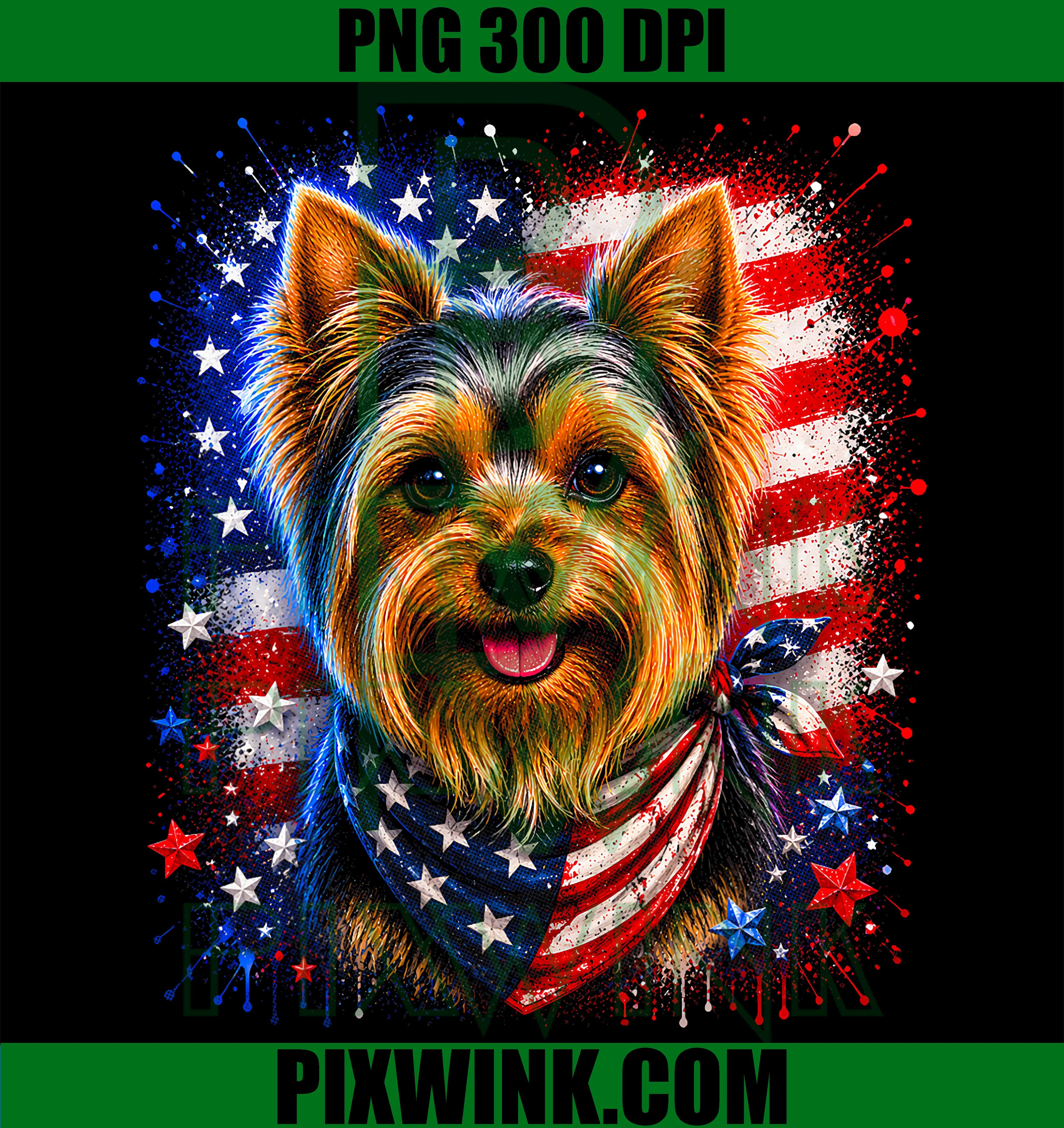 Patriotic Yorkshire Terrier American Flag PNG, Fourth Of July Dog PNG