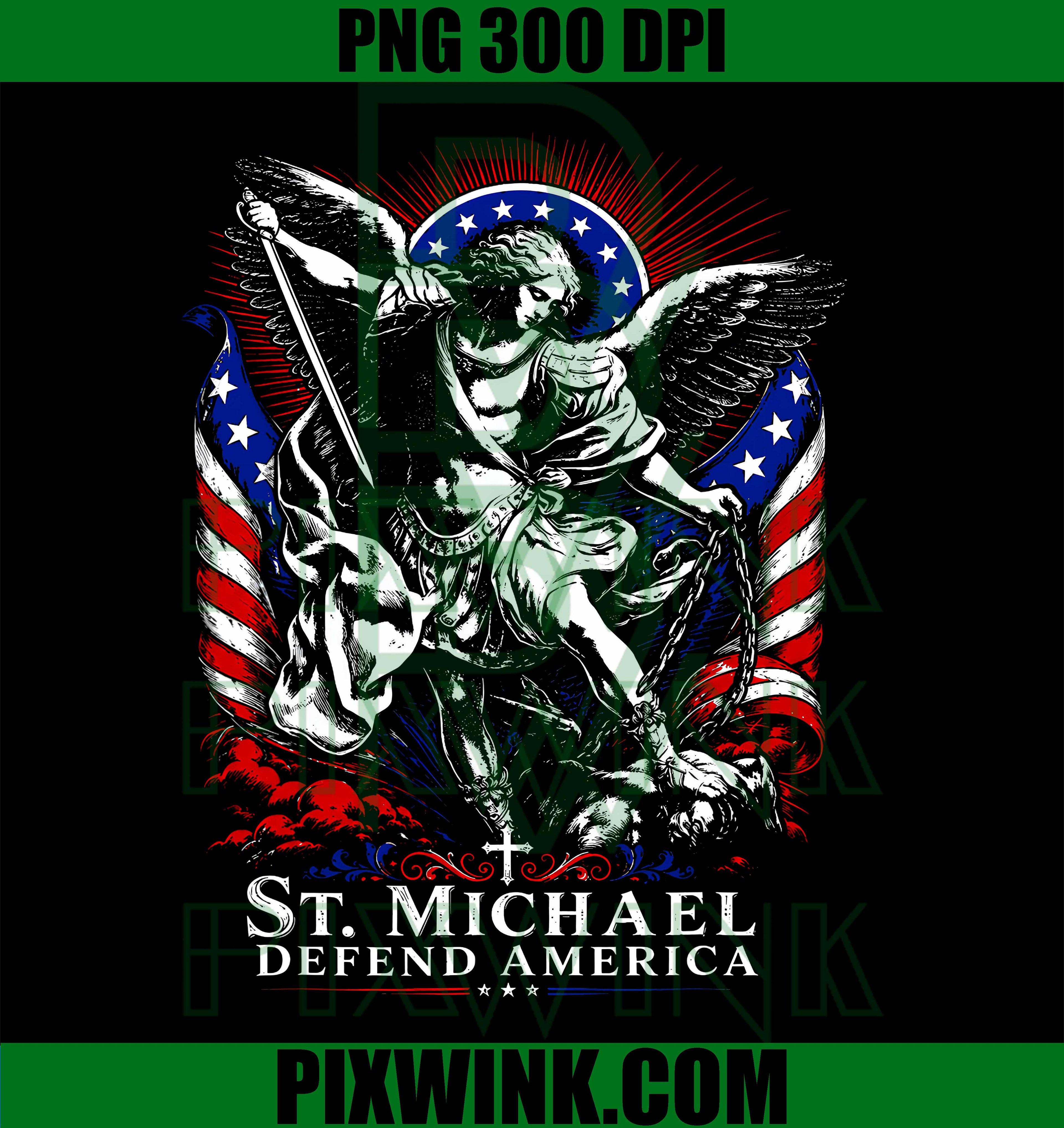 St Michael Defend America PNG,Archangel Patriot USA Flag PNG