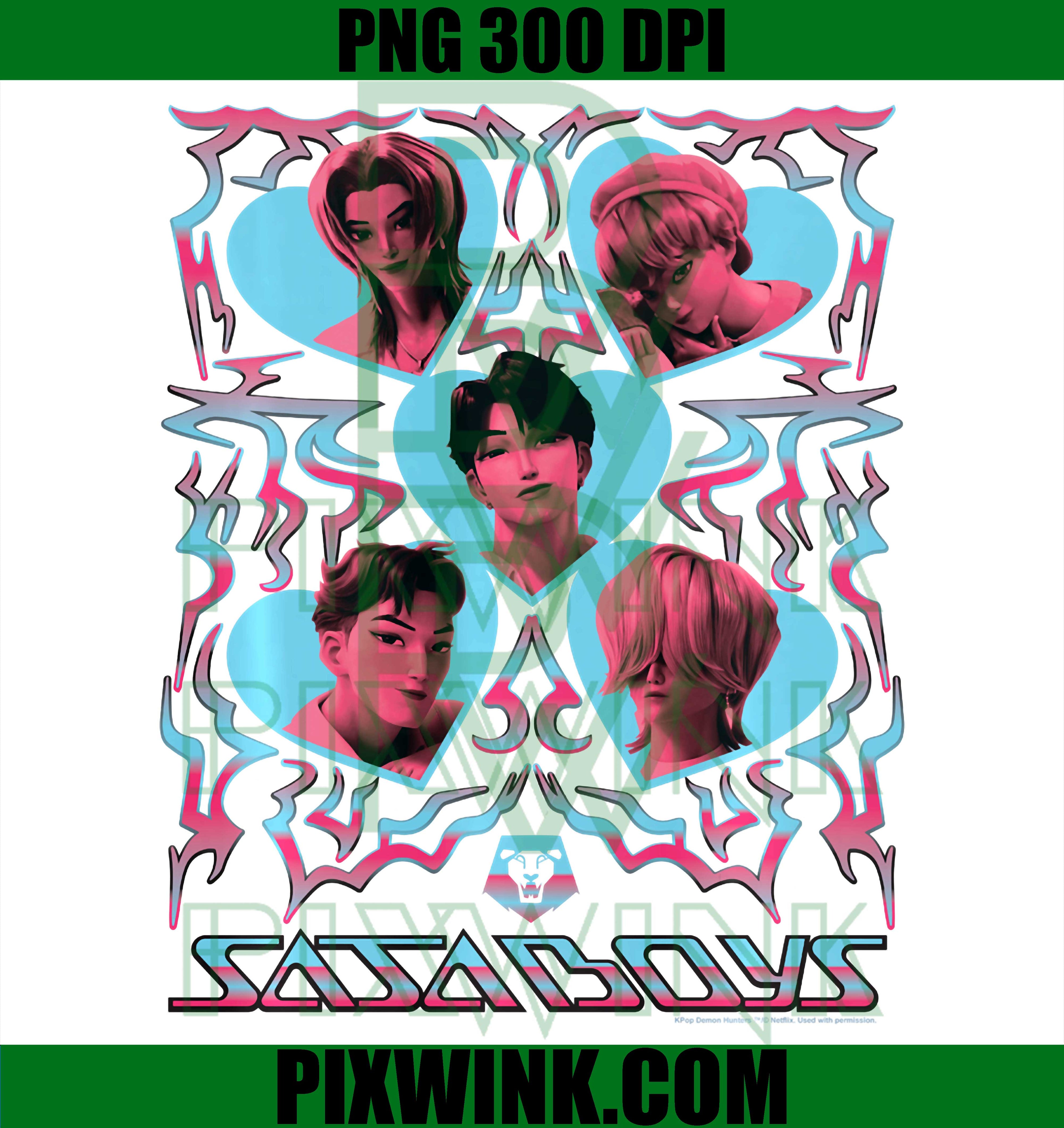 Kpop Demon Hunters PNG, Saja Boys Heart Shapes Portrait PNG
