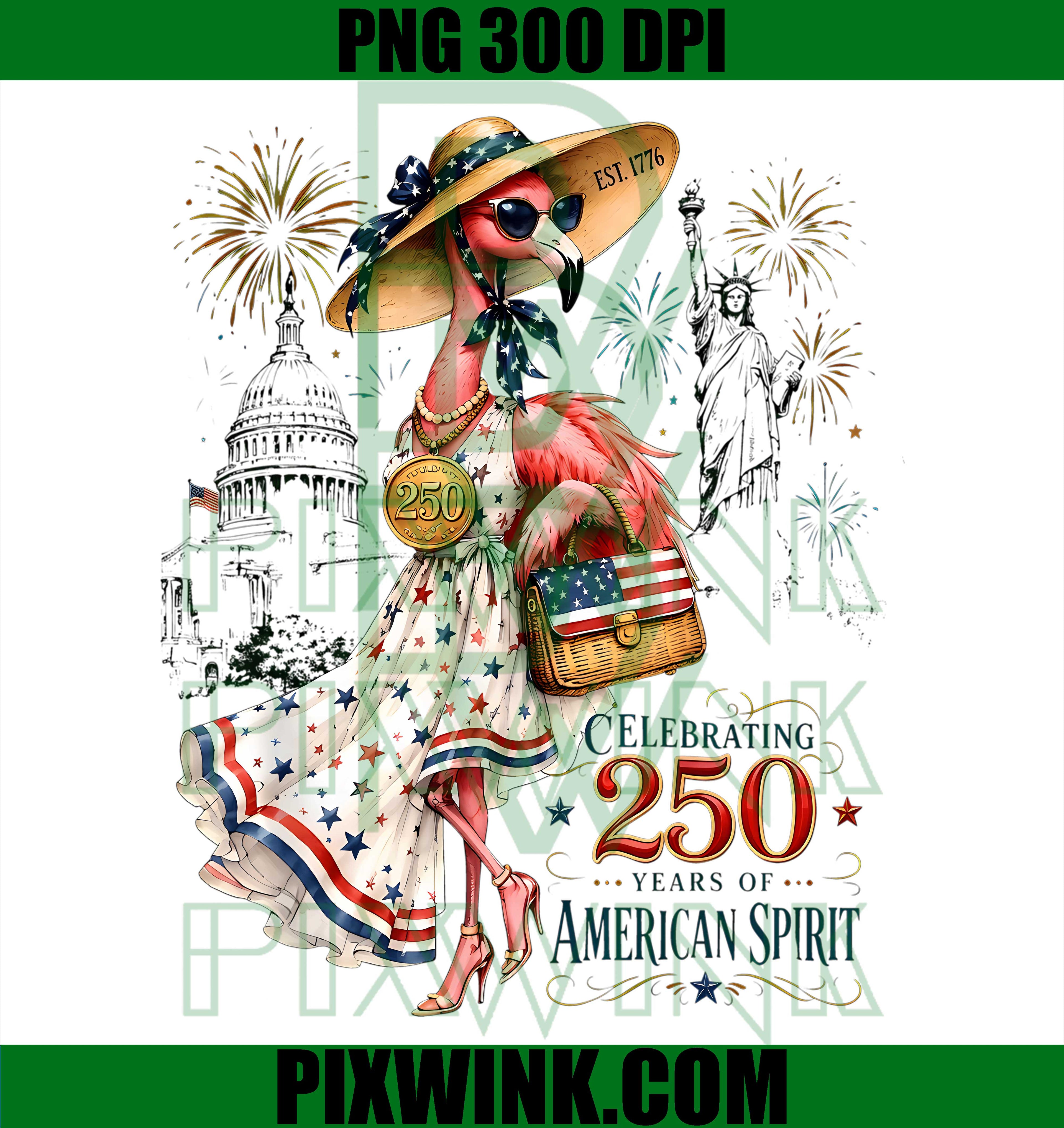 Patriotic Flamingo PNG, 250 Years American Spirit PNG, Flamingo 4th Of July PNG