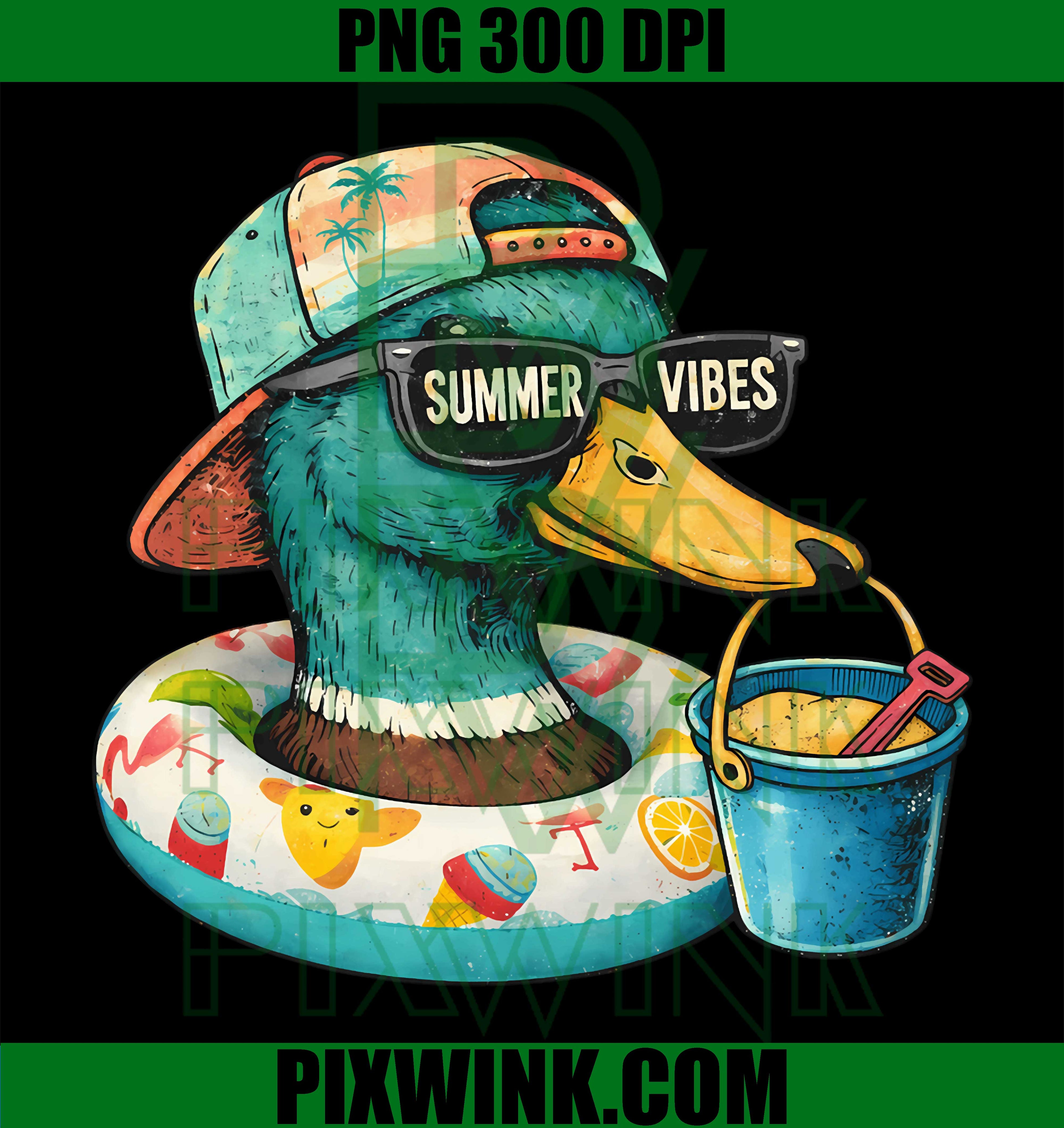 Summer Vibes Duck PNG, Funny Beach Vacation Retro Design
