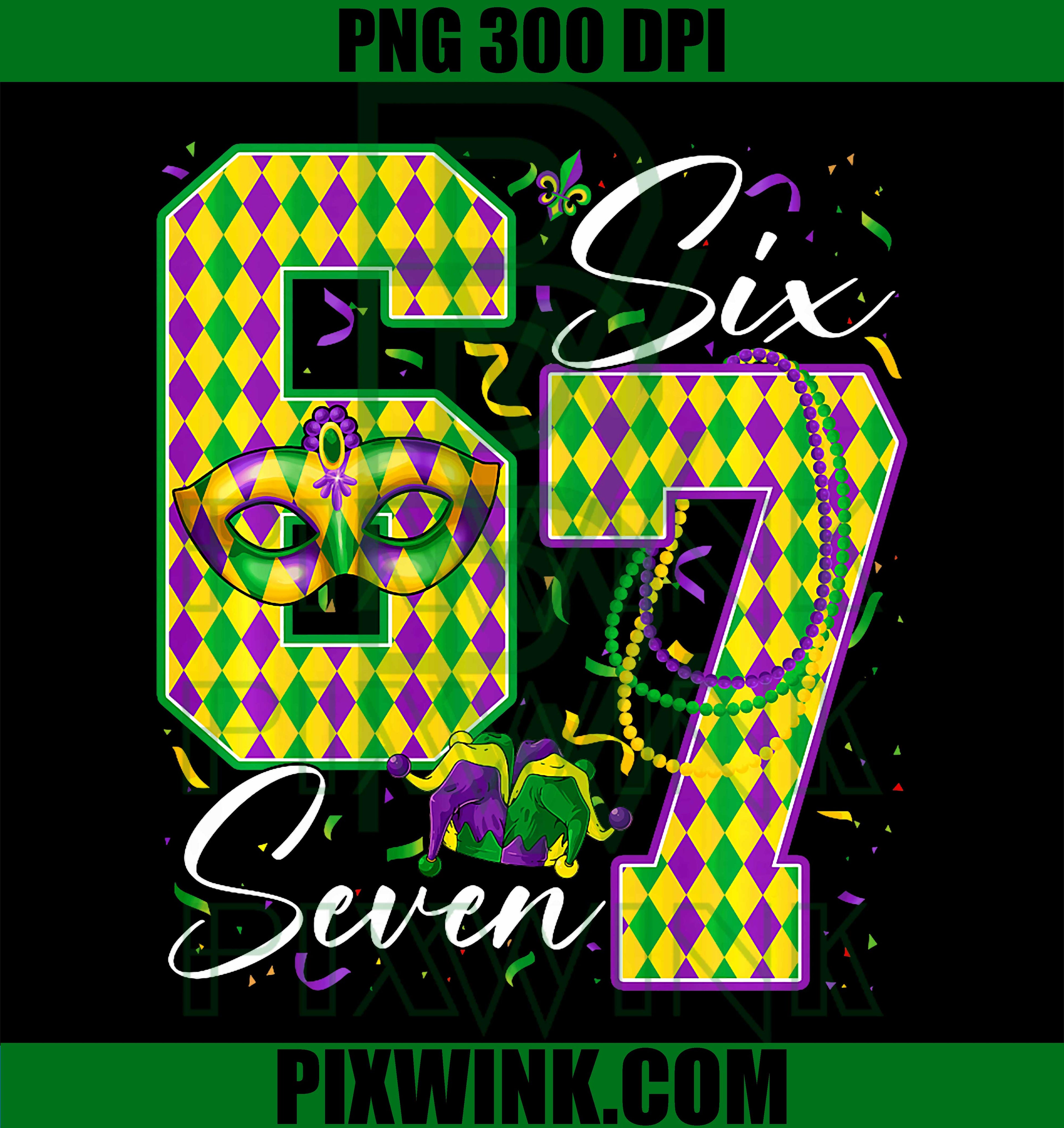 Six Seven PNG, 6 7 Meme Mardi Gras Jester Hat & Mask Fat Tuesday PNG