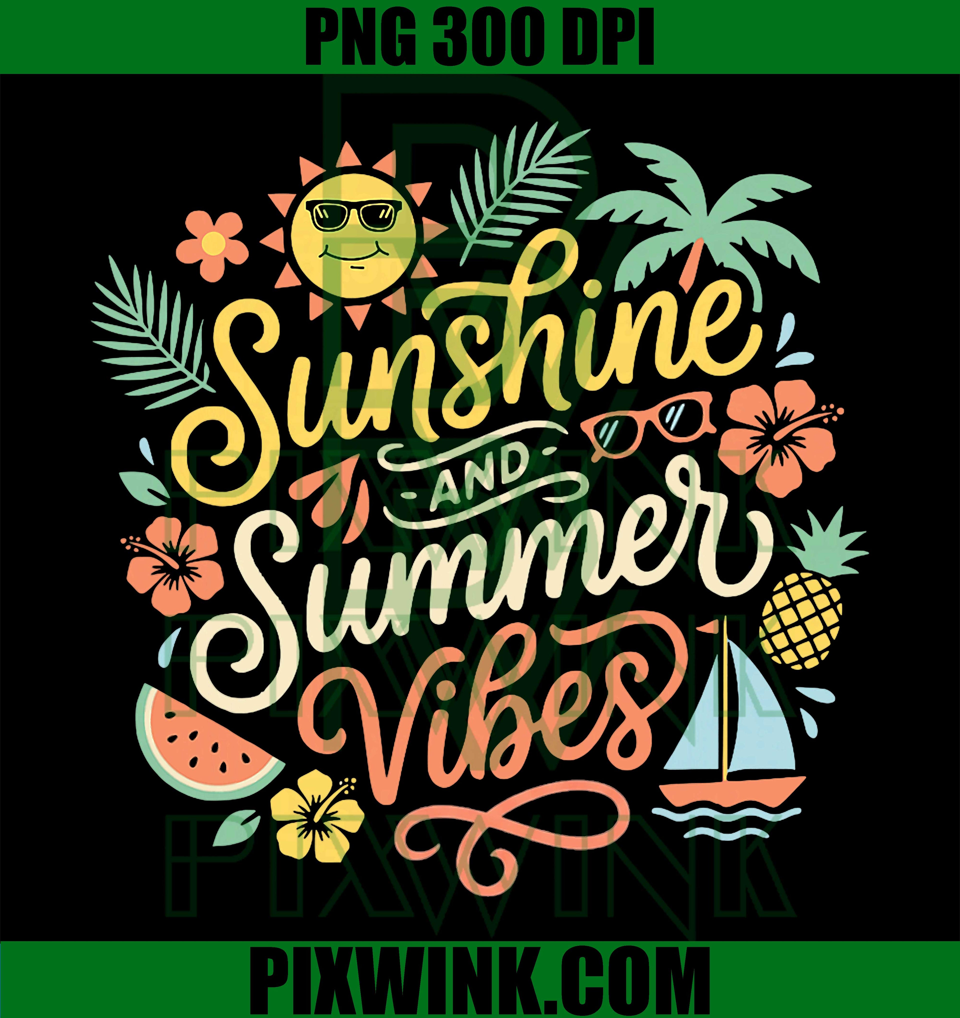 Sunshine Summer Vibes PNG, Tropical Beach Vacation Retro Design
