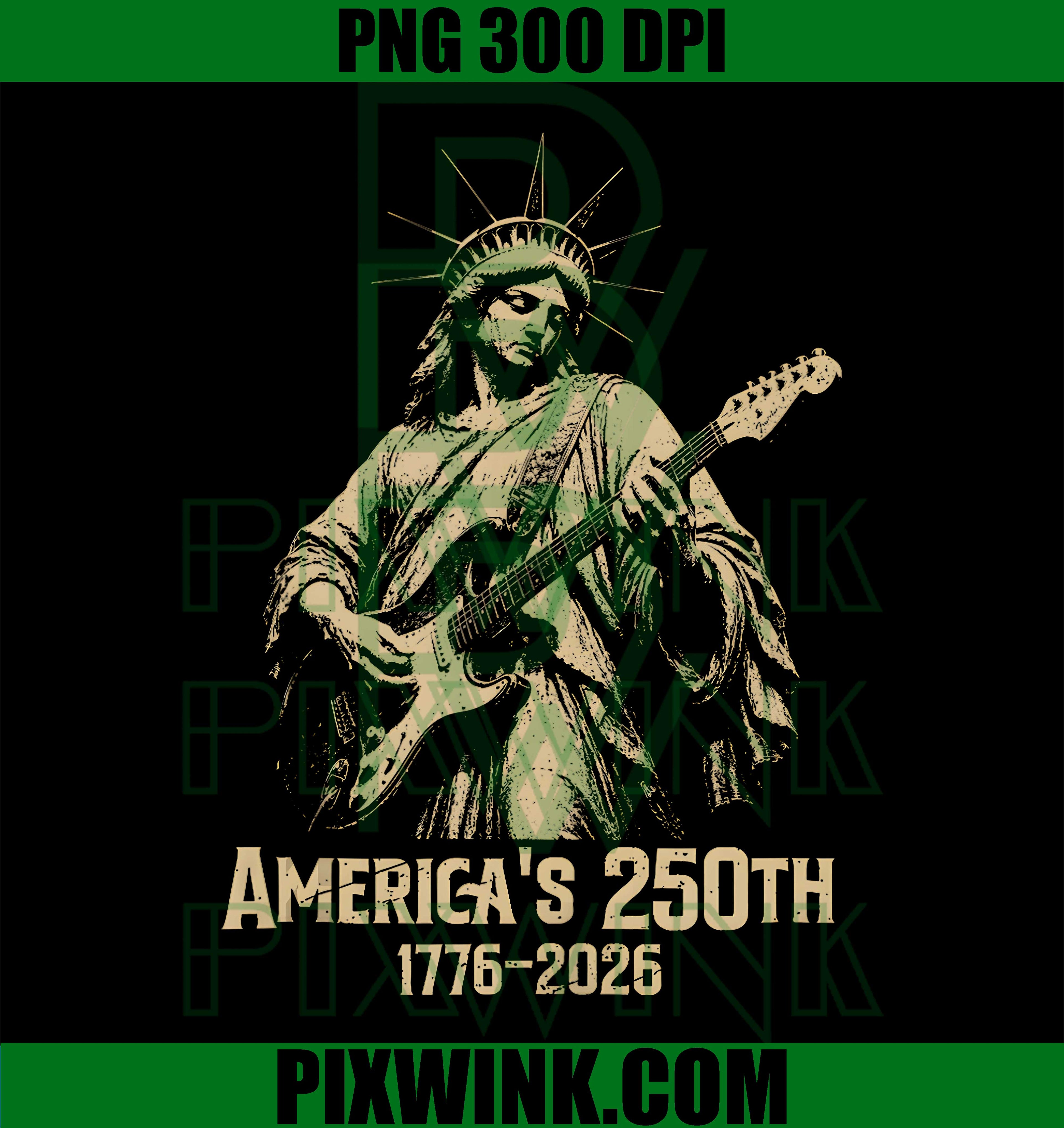 Statue of Liberty Playing Guitar PNG,4th July 250th Anniversary PNG