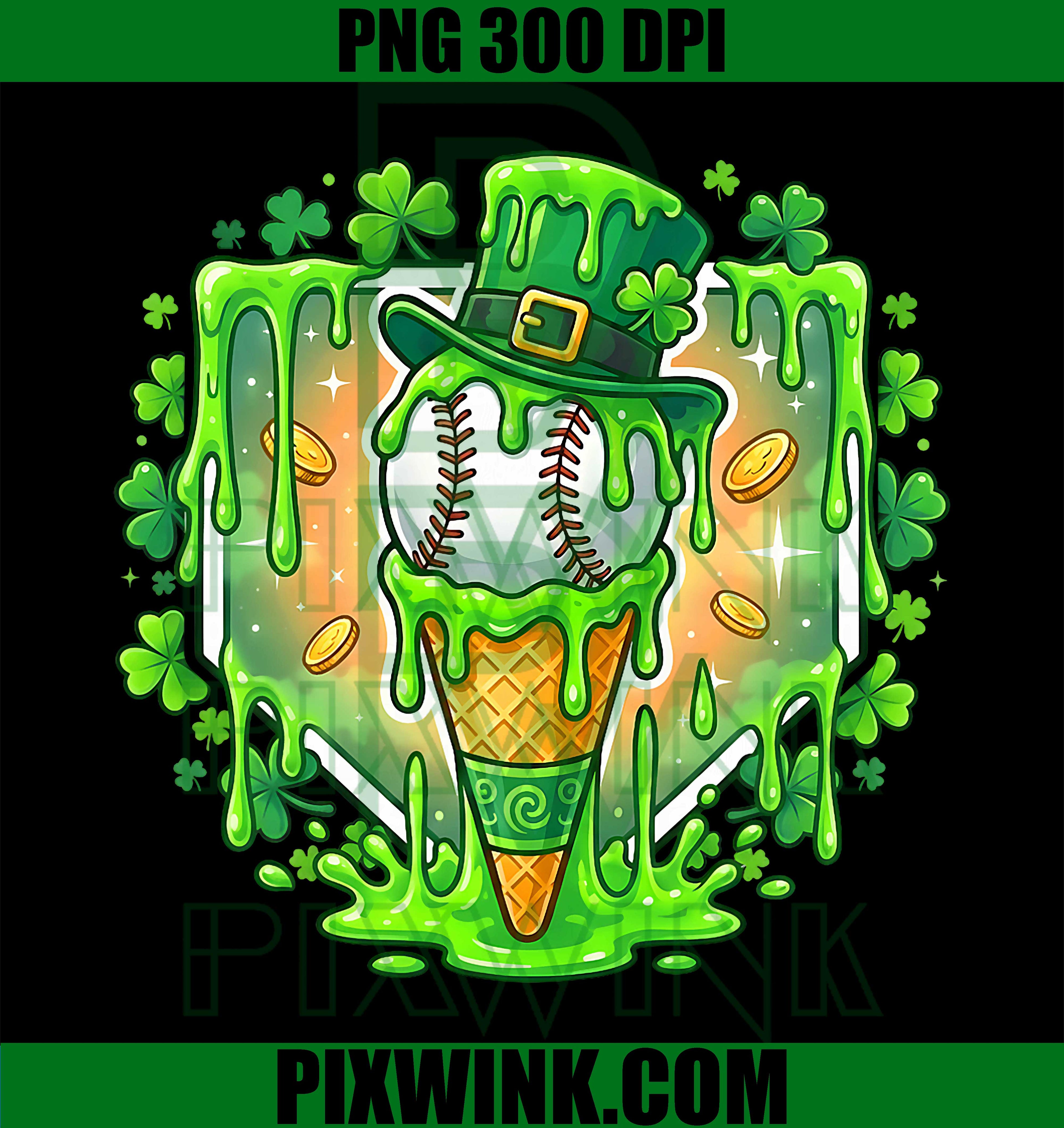 St Patrick Day Baseball Drip Ice Cream PNG, Shamrock Home Plate Graphic Design PNG